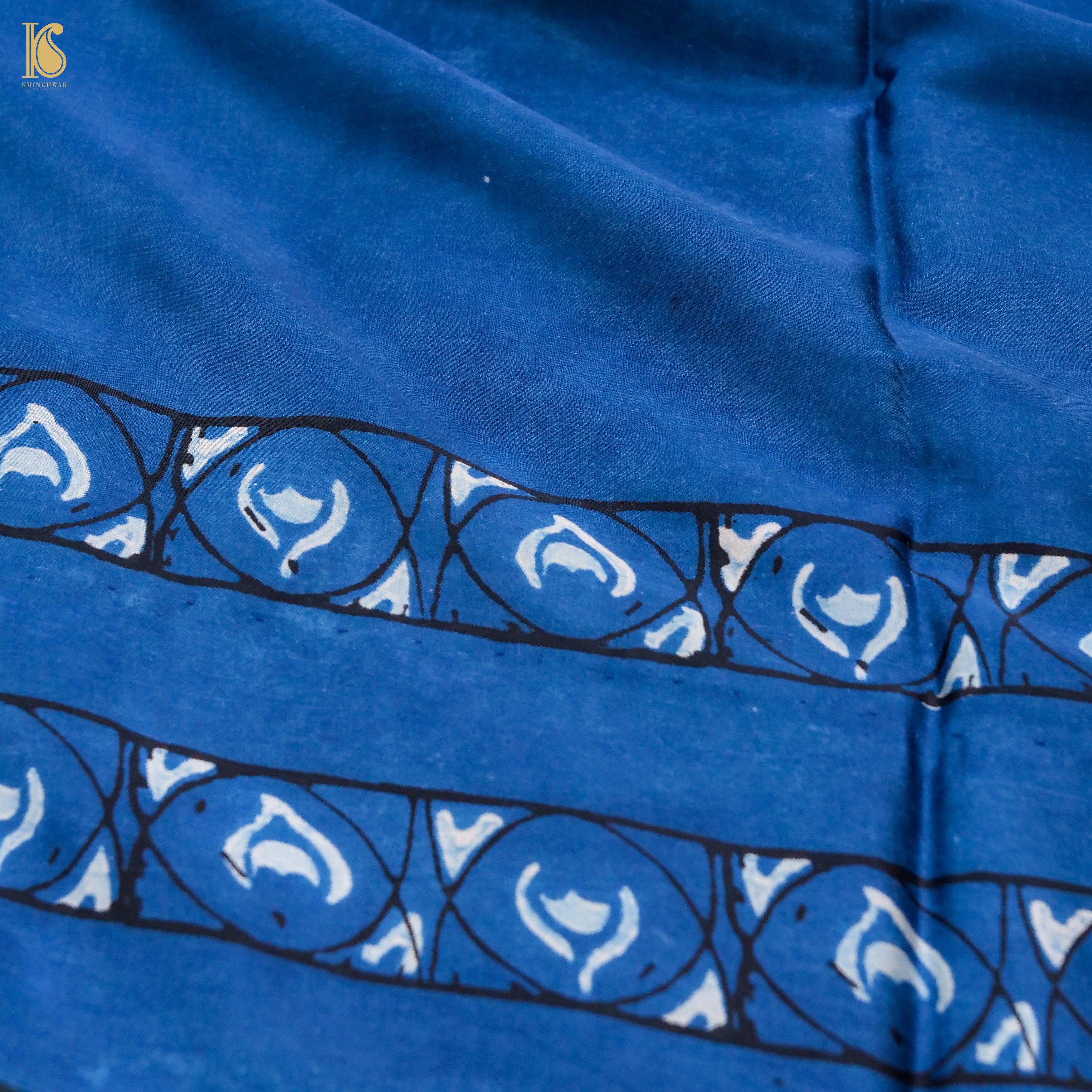 Pakshi - Cobalt Blue Pure Modal Silk Ajrakh Dupatta - Khinkhwab