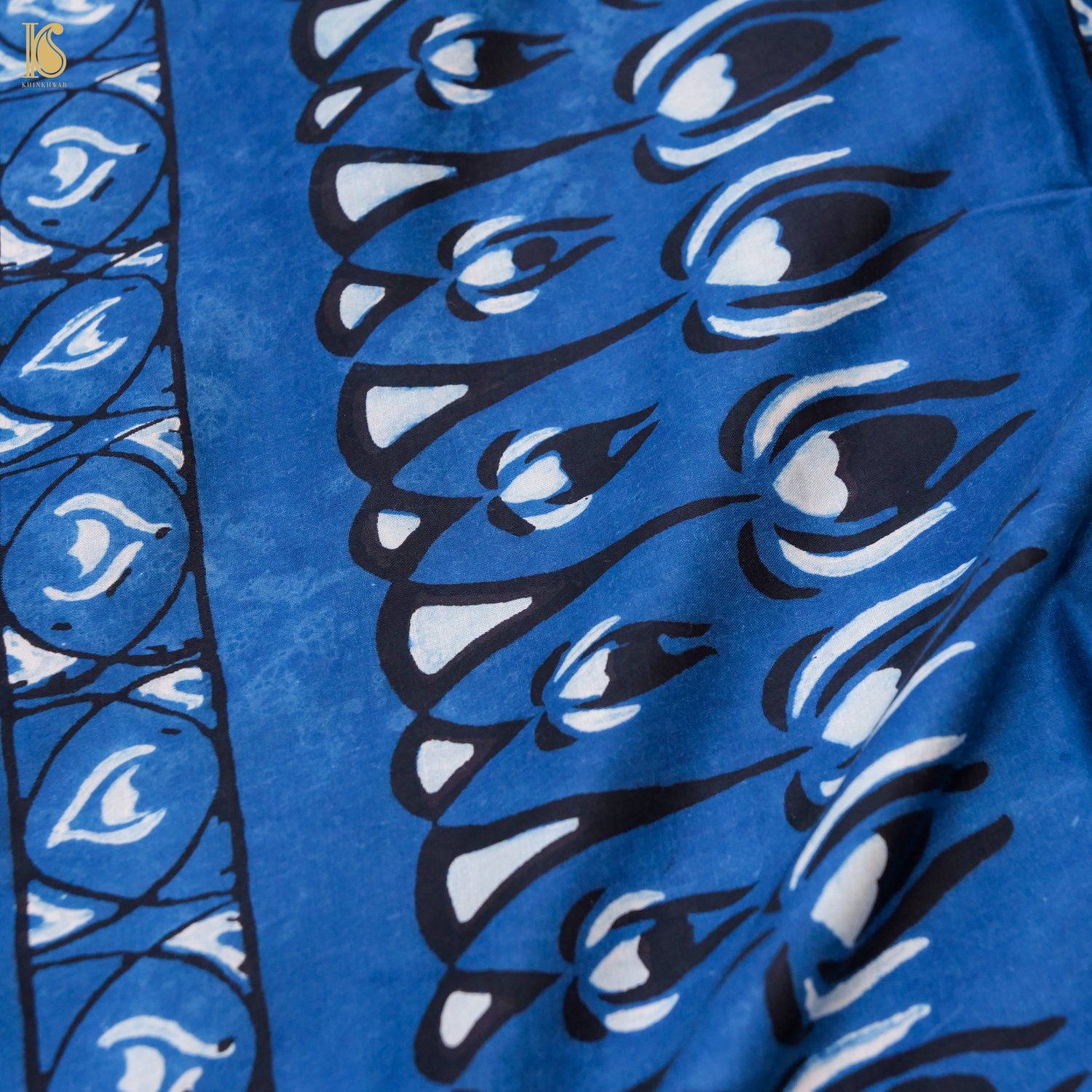 Pakshi - Cobalt Blue Pure Modal Silk Ajrakh Dupatta - Khinkhwab