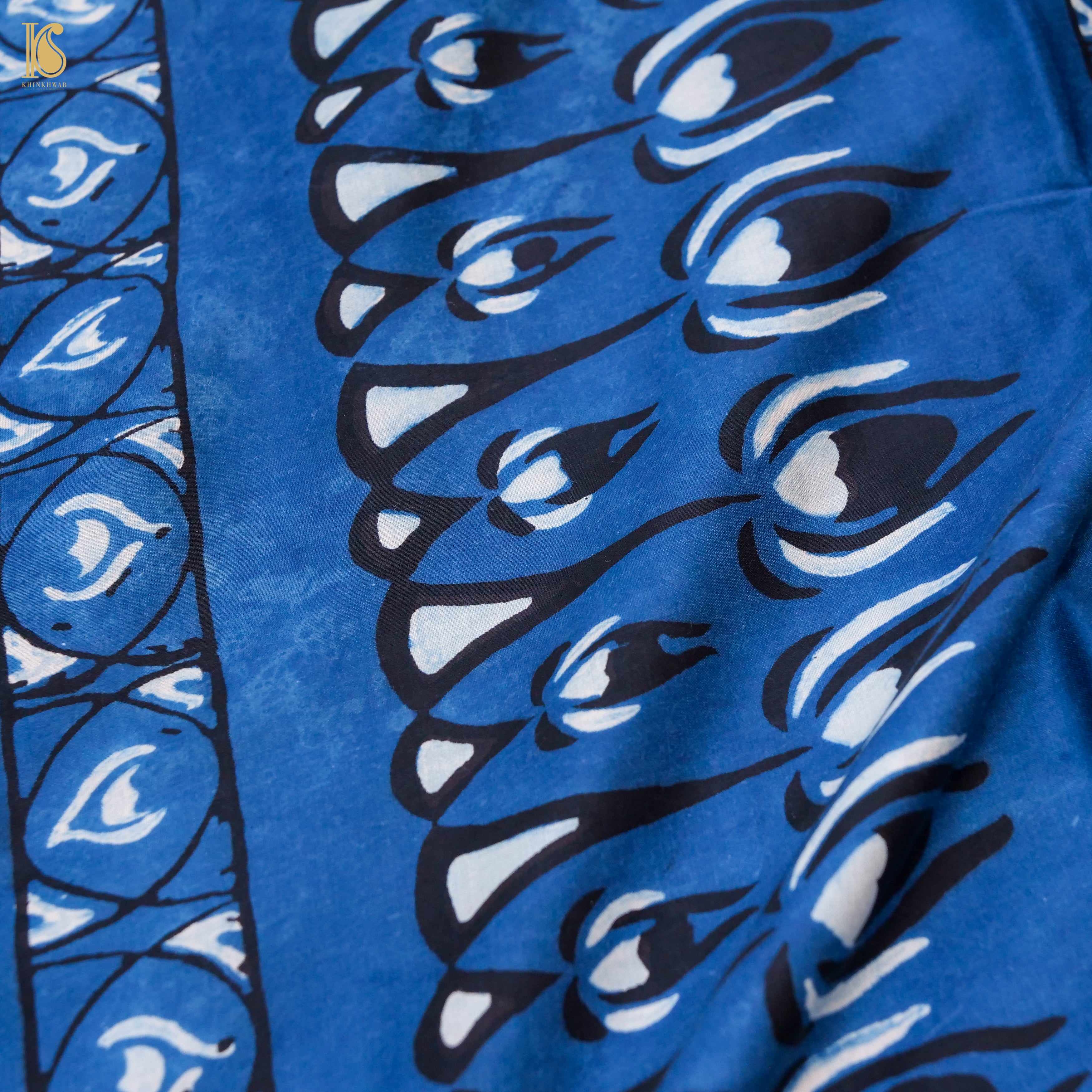 Pakshi - Cobalt Blue Pure Modal Silk Ajrakh Dupatta - Khinkhwab