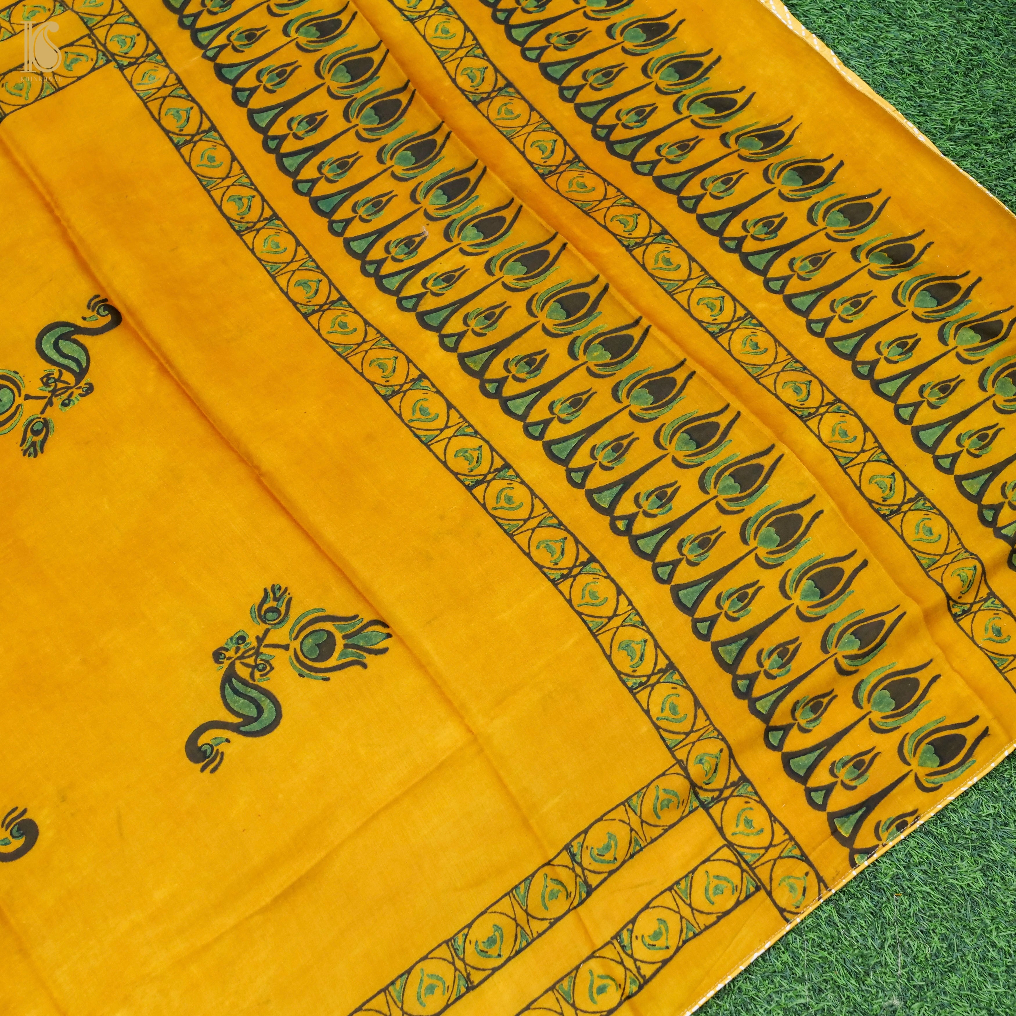 Pakshi - Gamboge Yellow Pure Modal Silk Ajrakh Dupatta - Khinkhwab