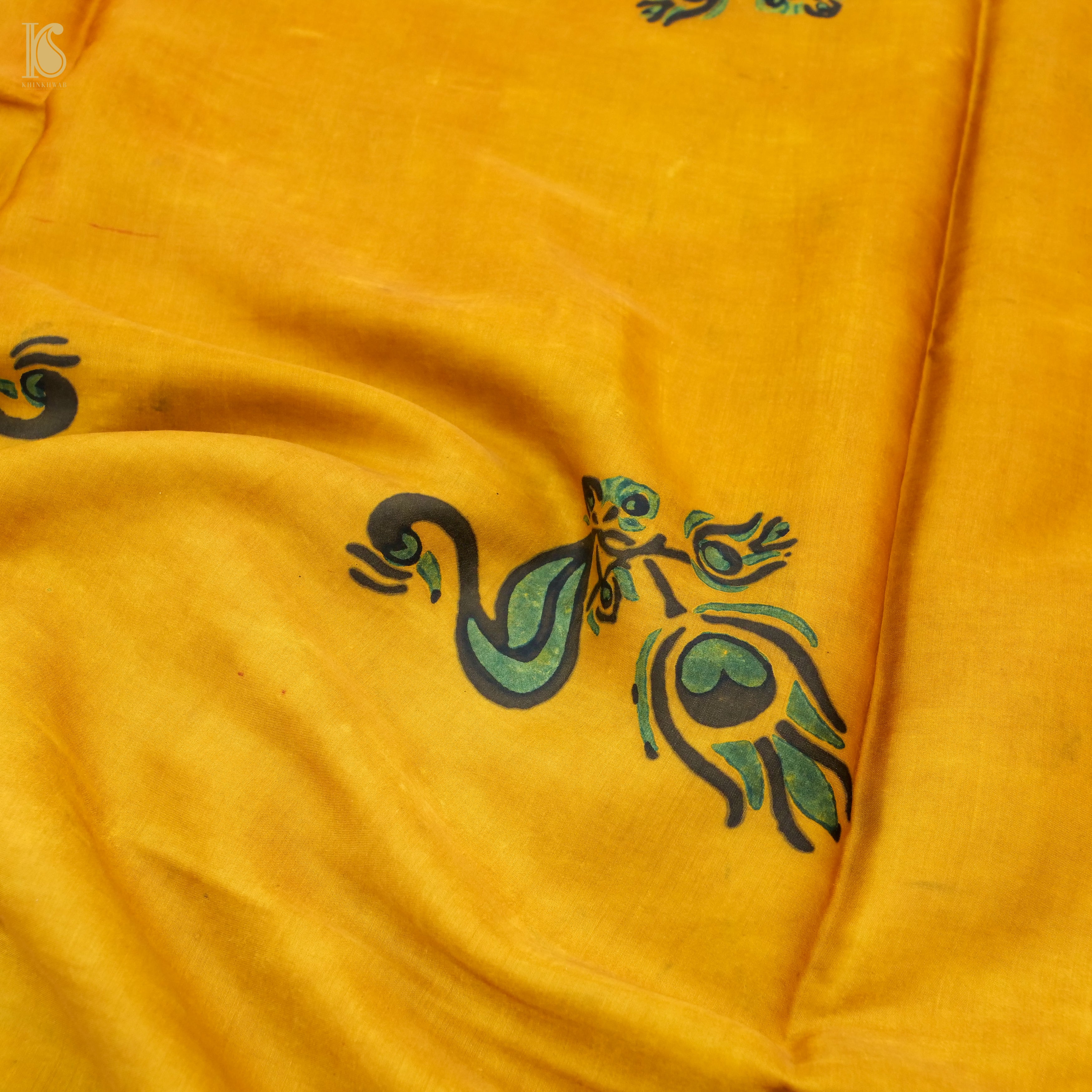 Pakshi - Gamboge Yellow Pure Modal Silk Ajrakh Dupatta - Khinkhwab