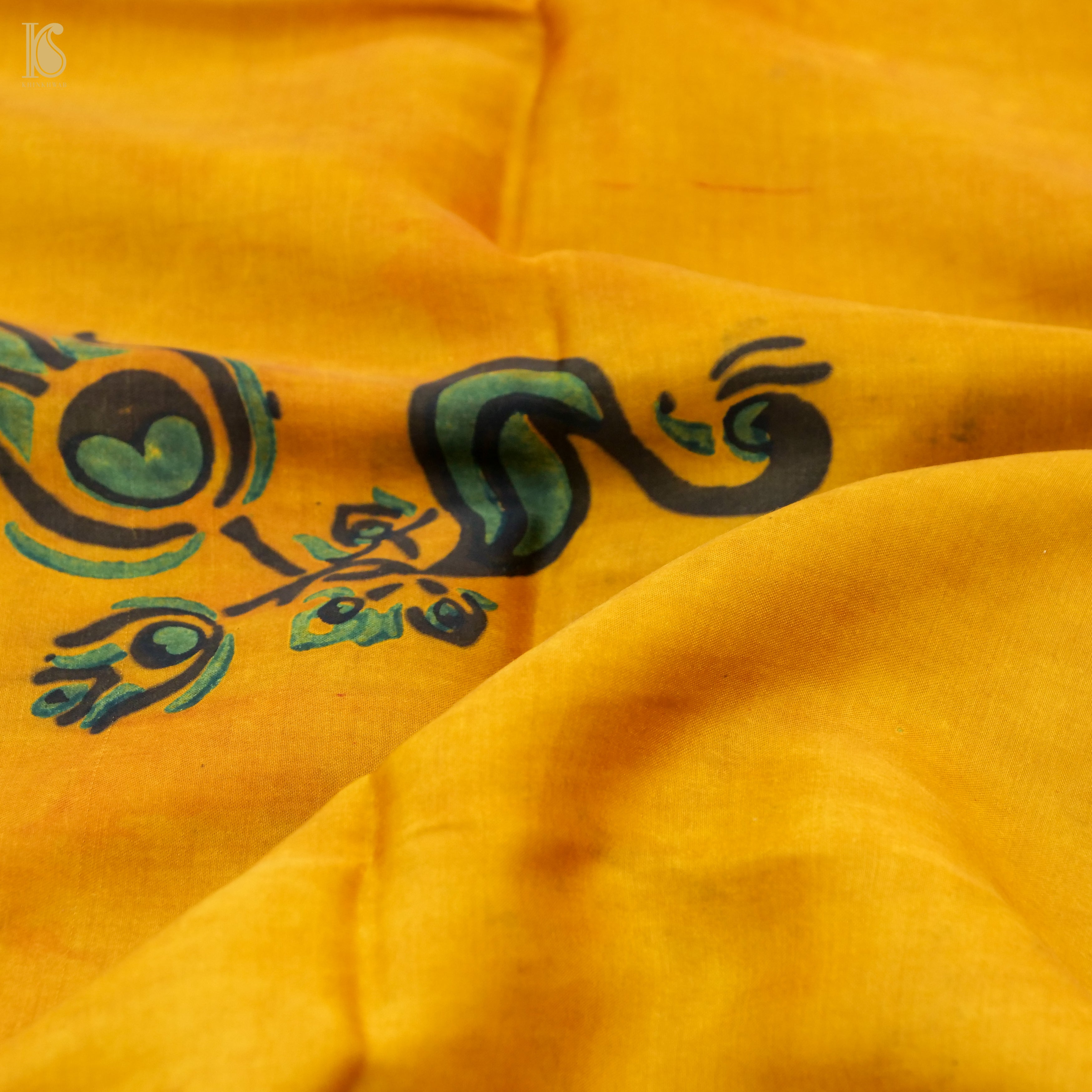 Pakshi - Gamboge Yellow Pure Modal Silk Ajrakh Dupatta - Khinkhwab