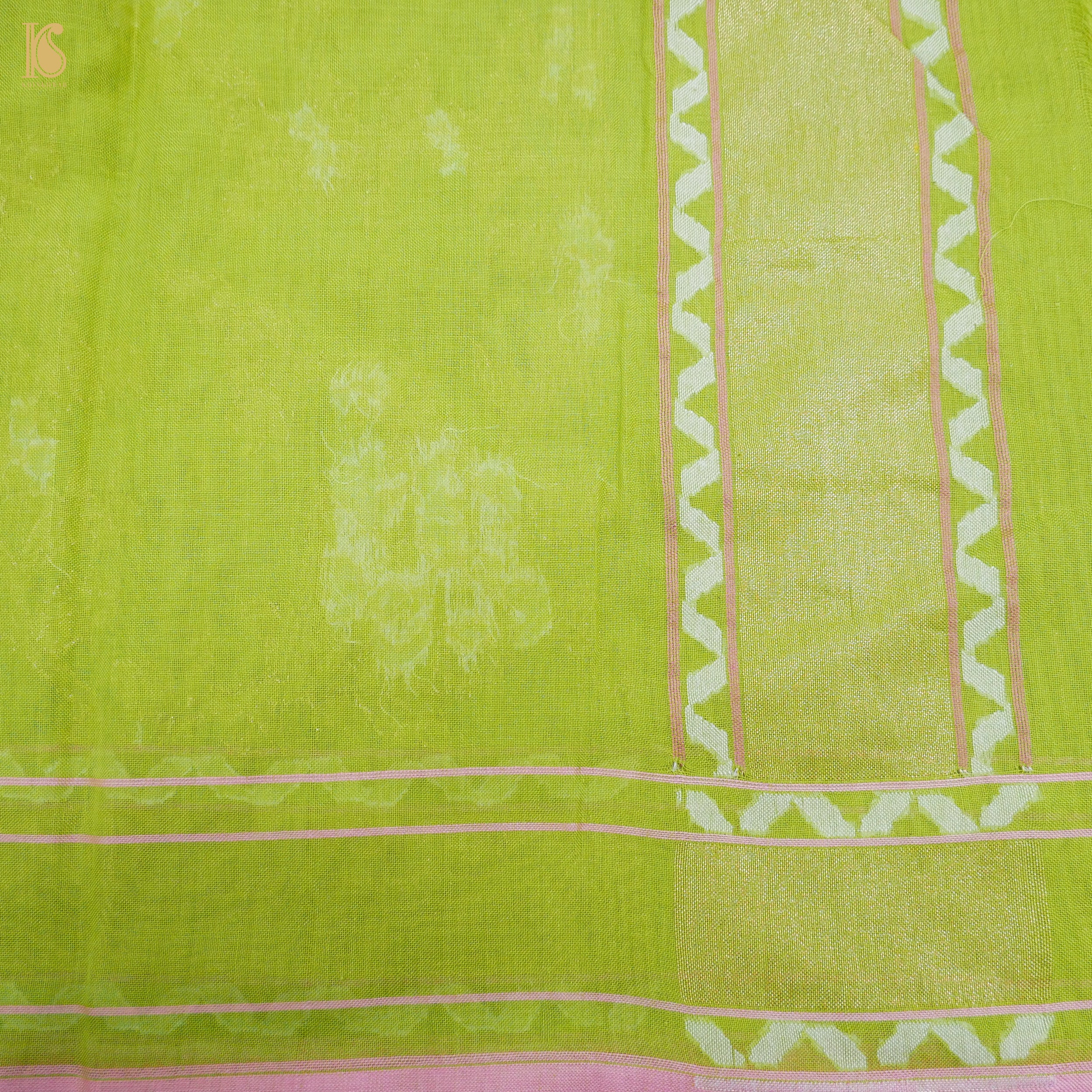 Celery Green Pure Cotton Handloom Banarasi Jamdani Ektara Saree - Khinkhwab