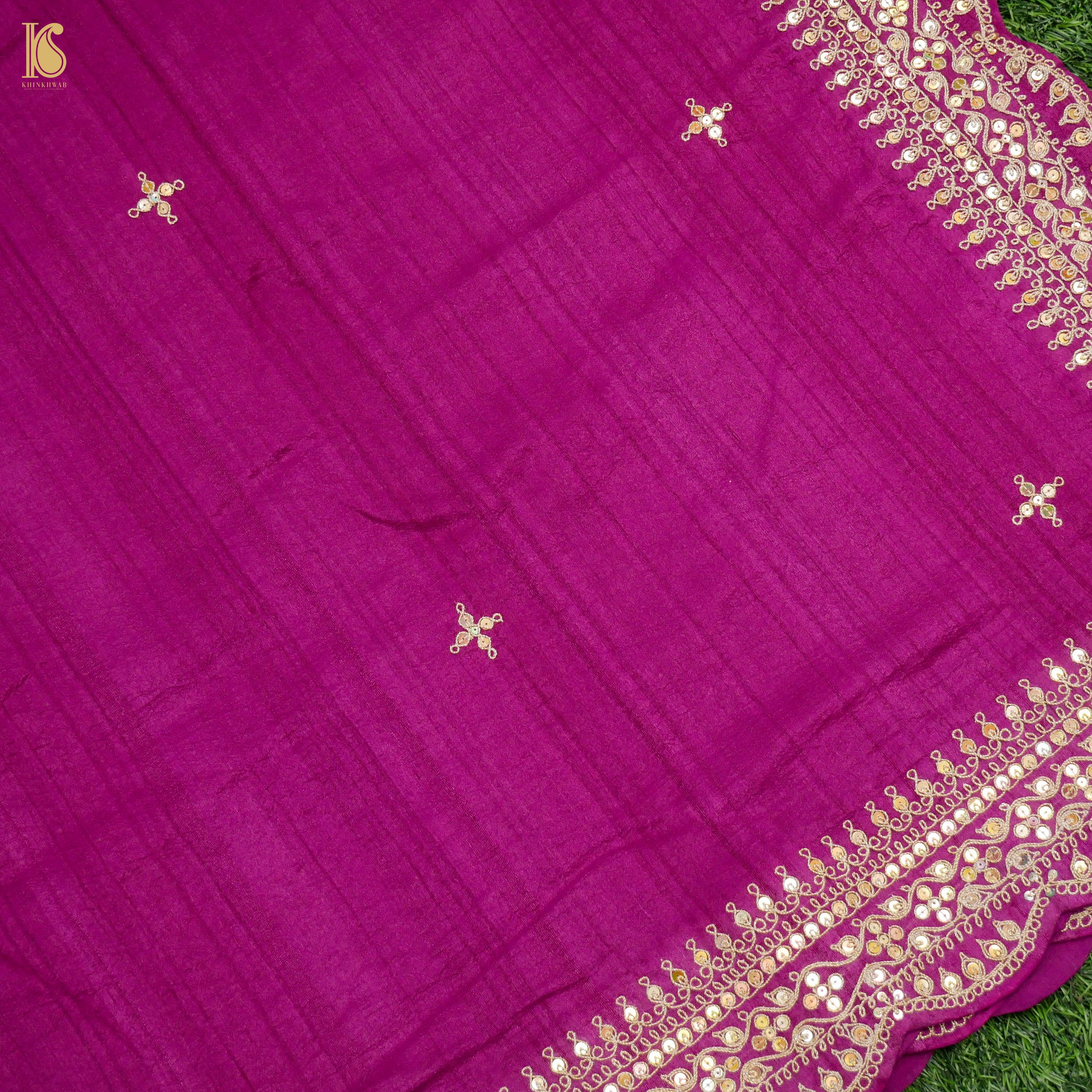 Jazzberry Jam Handloom Pure Tussar Silk Hand Embroidery Saree - Khinkhwab