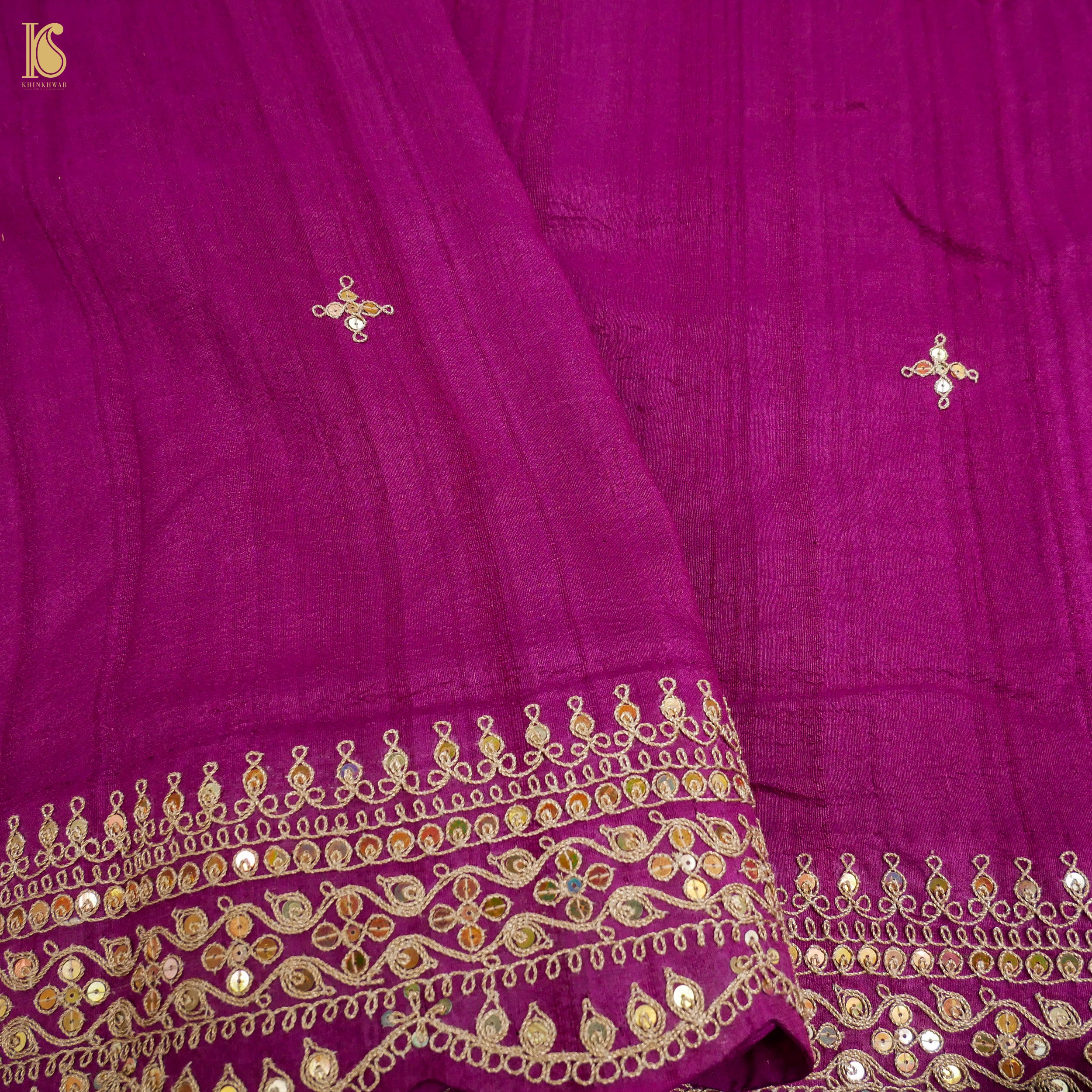 Jazzberry Jam Handloom Pure Tussar Silk Hand Embroidery Saree - Khinkhwab