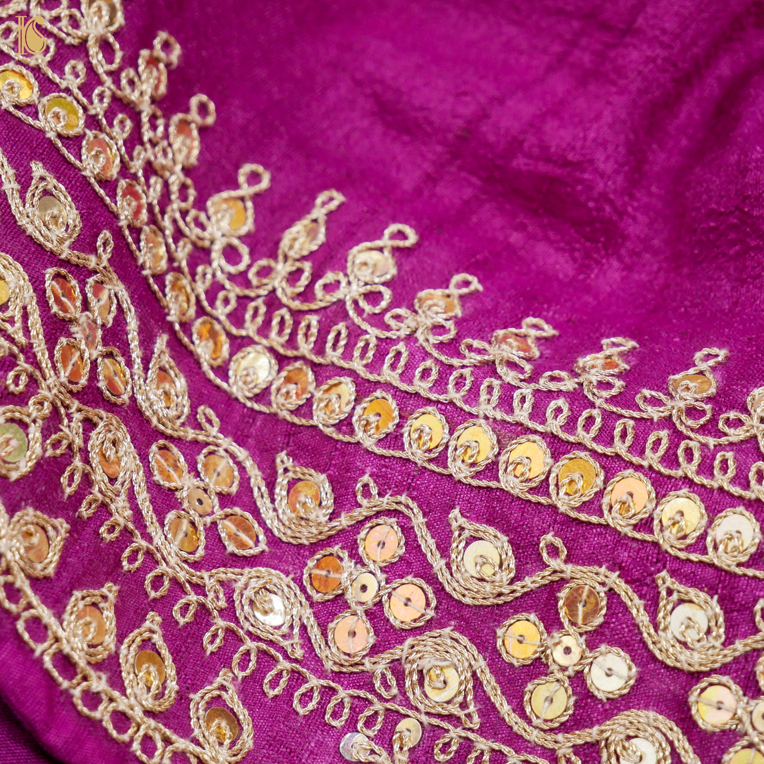 Jazzberry Jam Handloom Pure Tussar Silk Hand Embroidery Saree - Khinkhwab