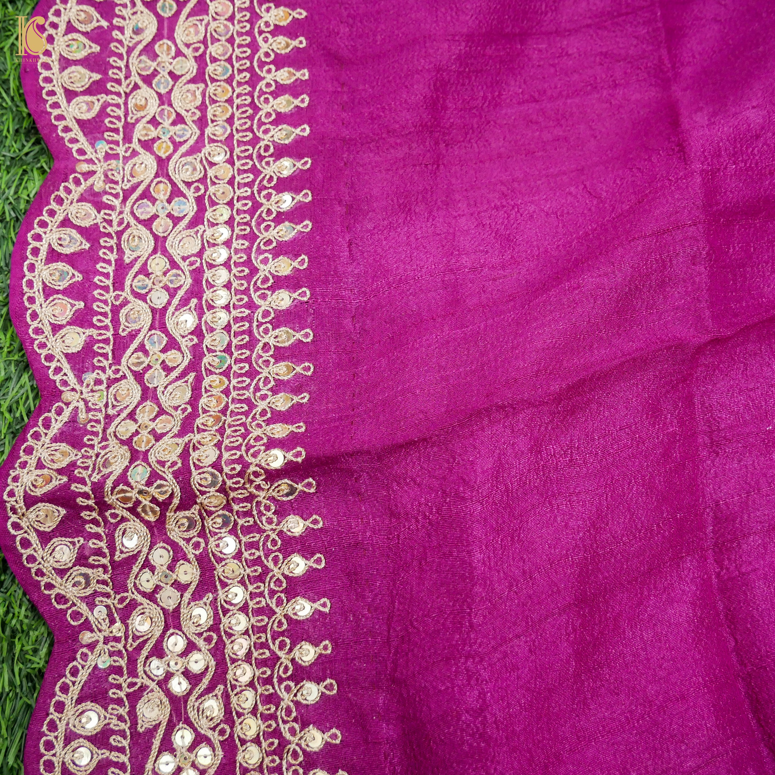 Jazzberry Jam Handloom Pure Tussar Silk Hand Embroidery Saree - Khinkhwab