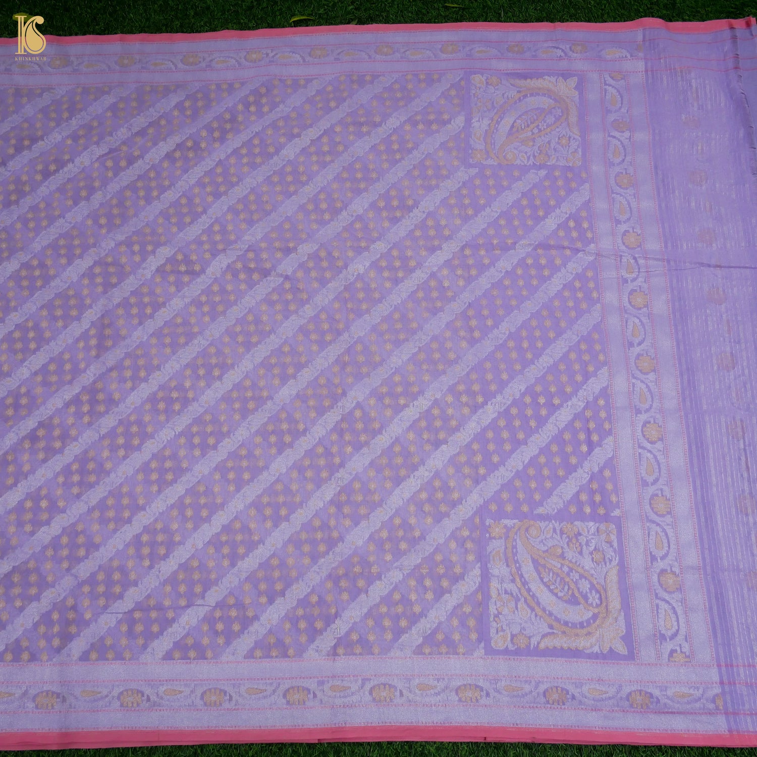 East Side Purple Pure Cotton Handloom Banarasi Jamdani Ektara Saree - Khinkhwab