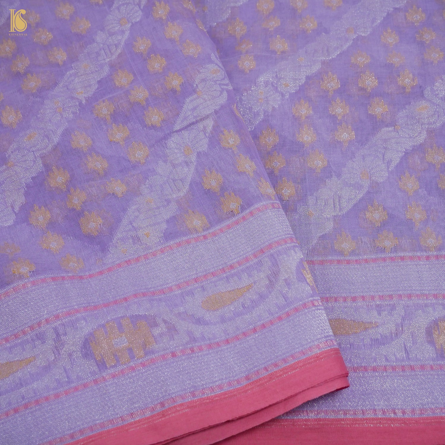 East Side Purple Pure Cotton Handloom Banarasi Jamdani Ektara Saree - Khinkhwab