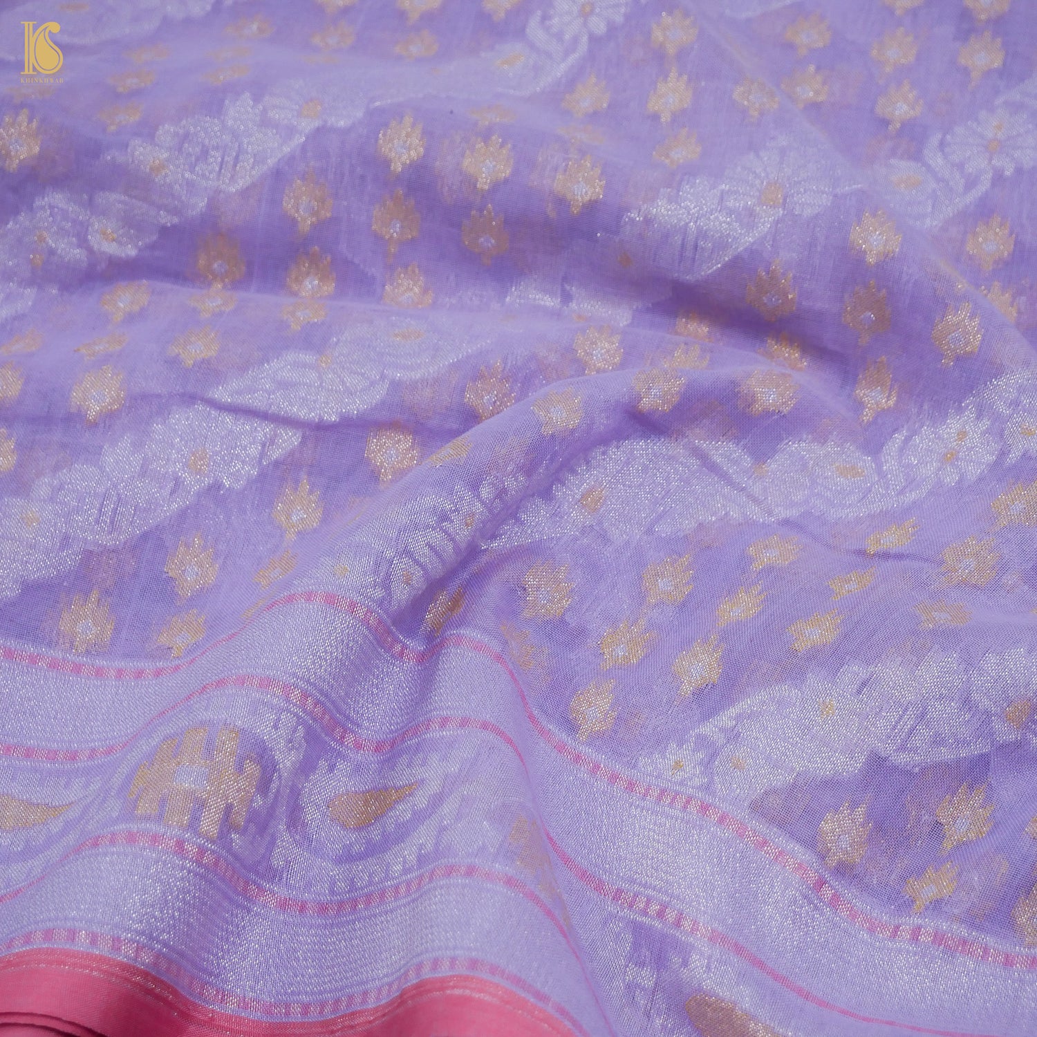 East Side Purple Pure Cotton Handloom Banarasi Jamdani Ektara Saree - Khinkhwab