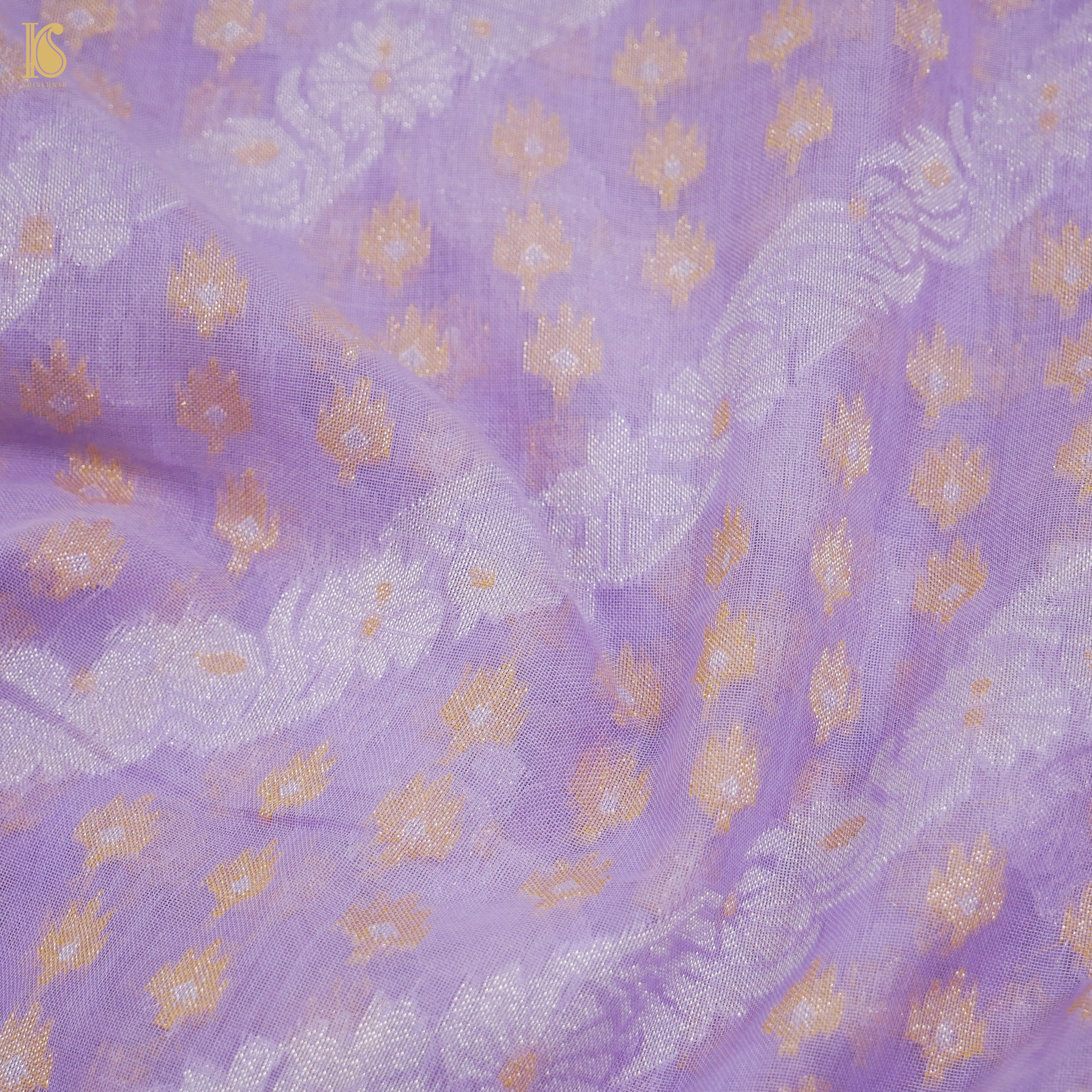 East Side Purple Pure Cotton Handloom Banarasi Jamdani Ektara Saree - Khinkhwab