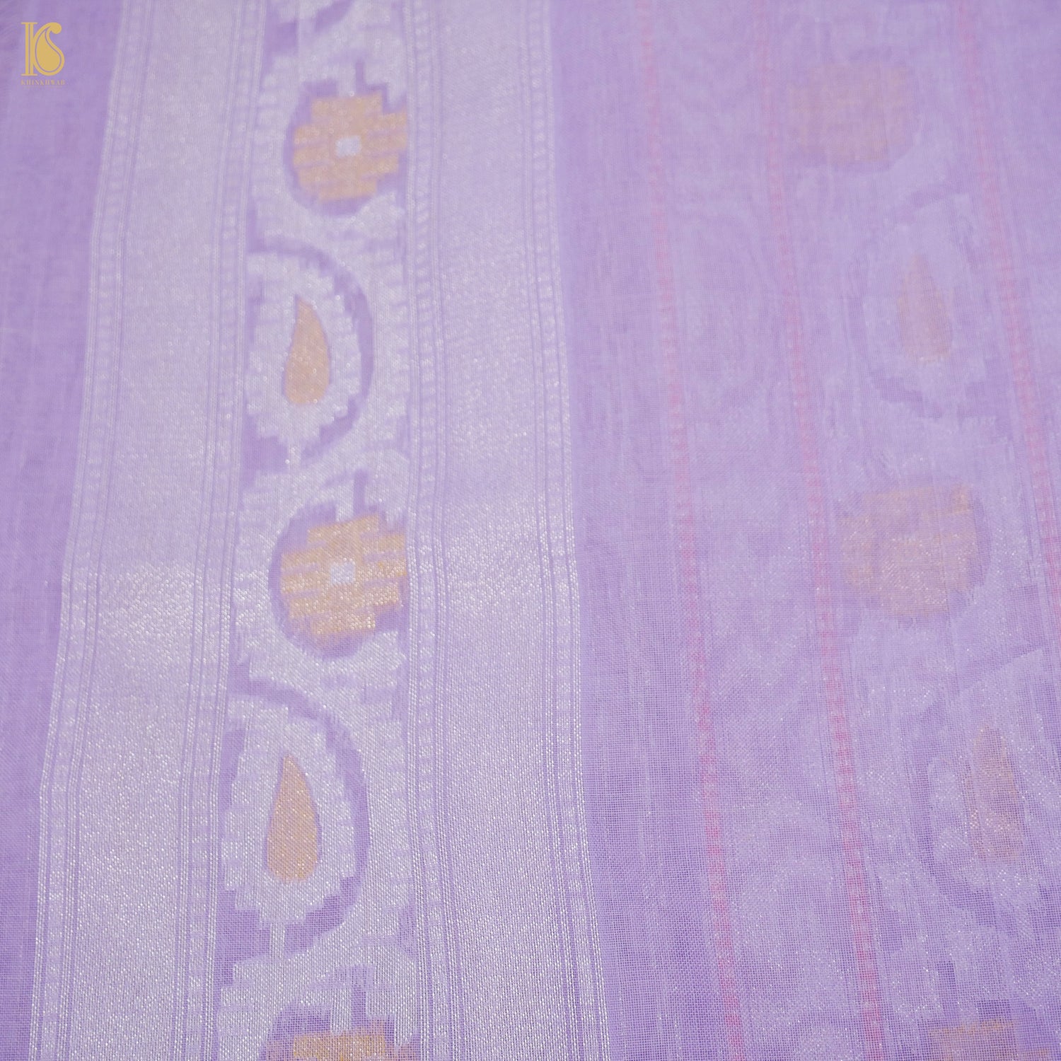 East Side Purple Pure Cotton Handloom Banarasi Jamdani Ektara Saree - Khinkhwab