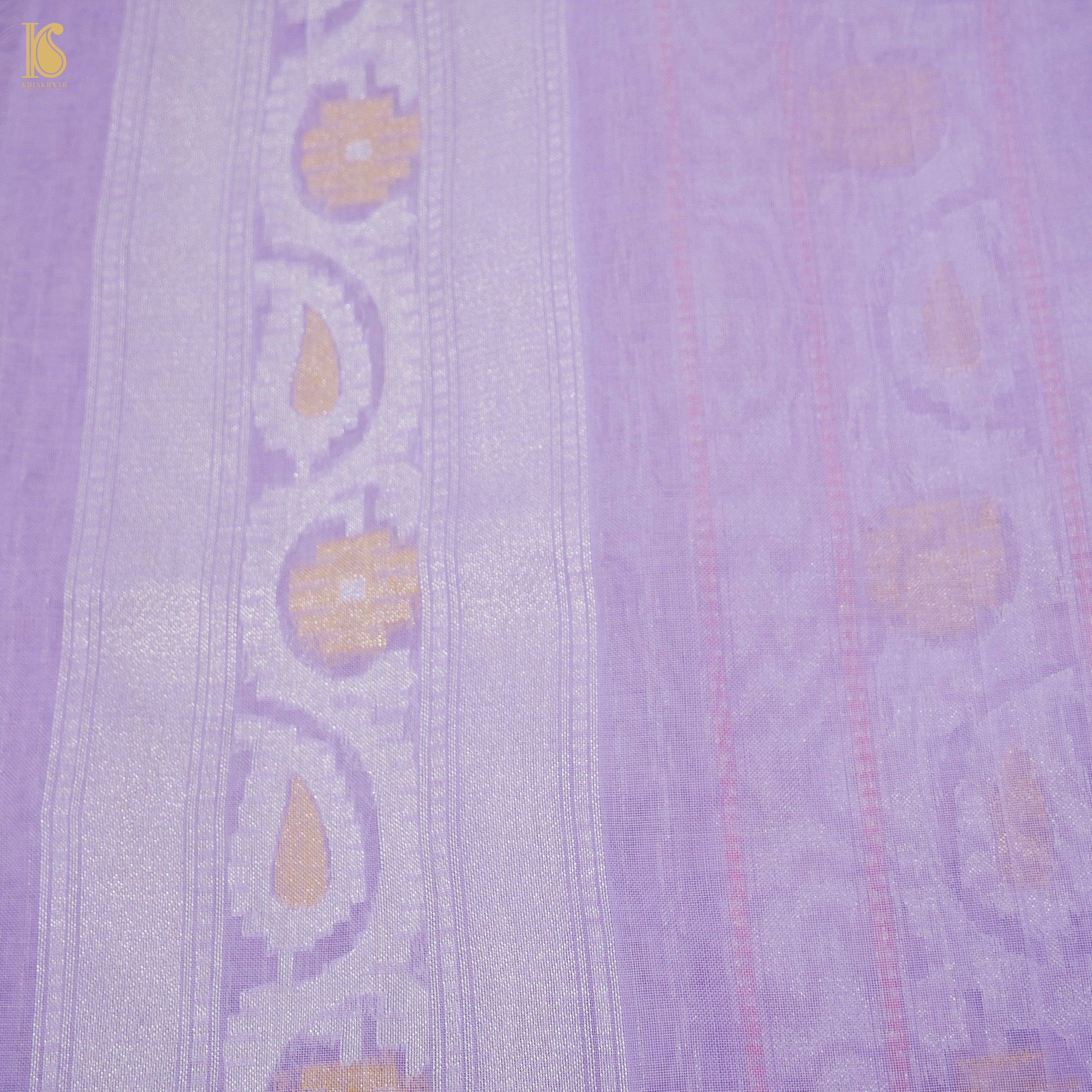 East Side Purple Pure Cotton Handloom Banarasi Jamdani Ektara Saree - Khinkhwab