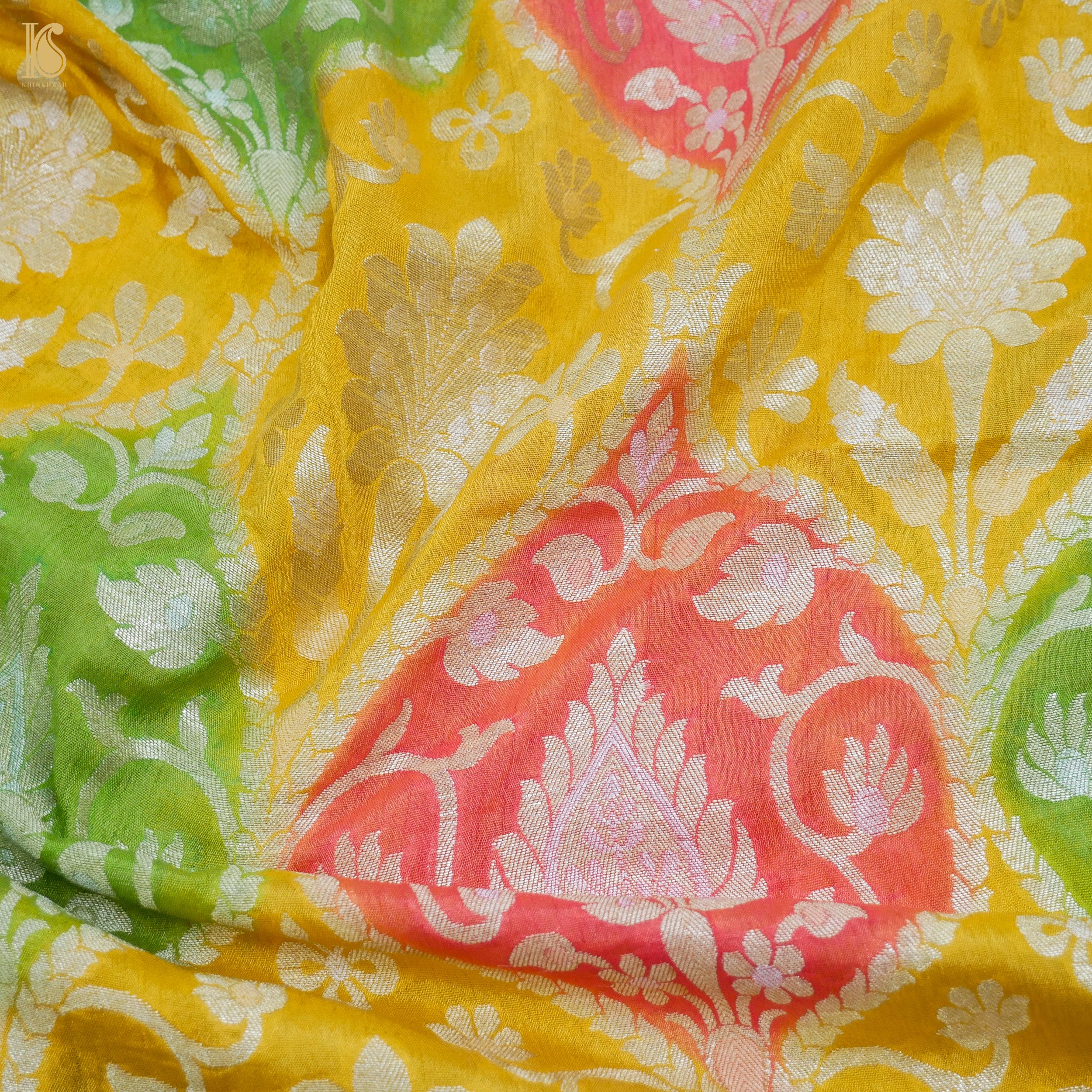 Yellow Pure Georgette Banarasi Fabric with Hand Brush - Khinkhwab