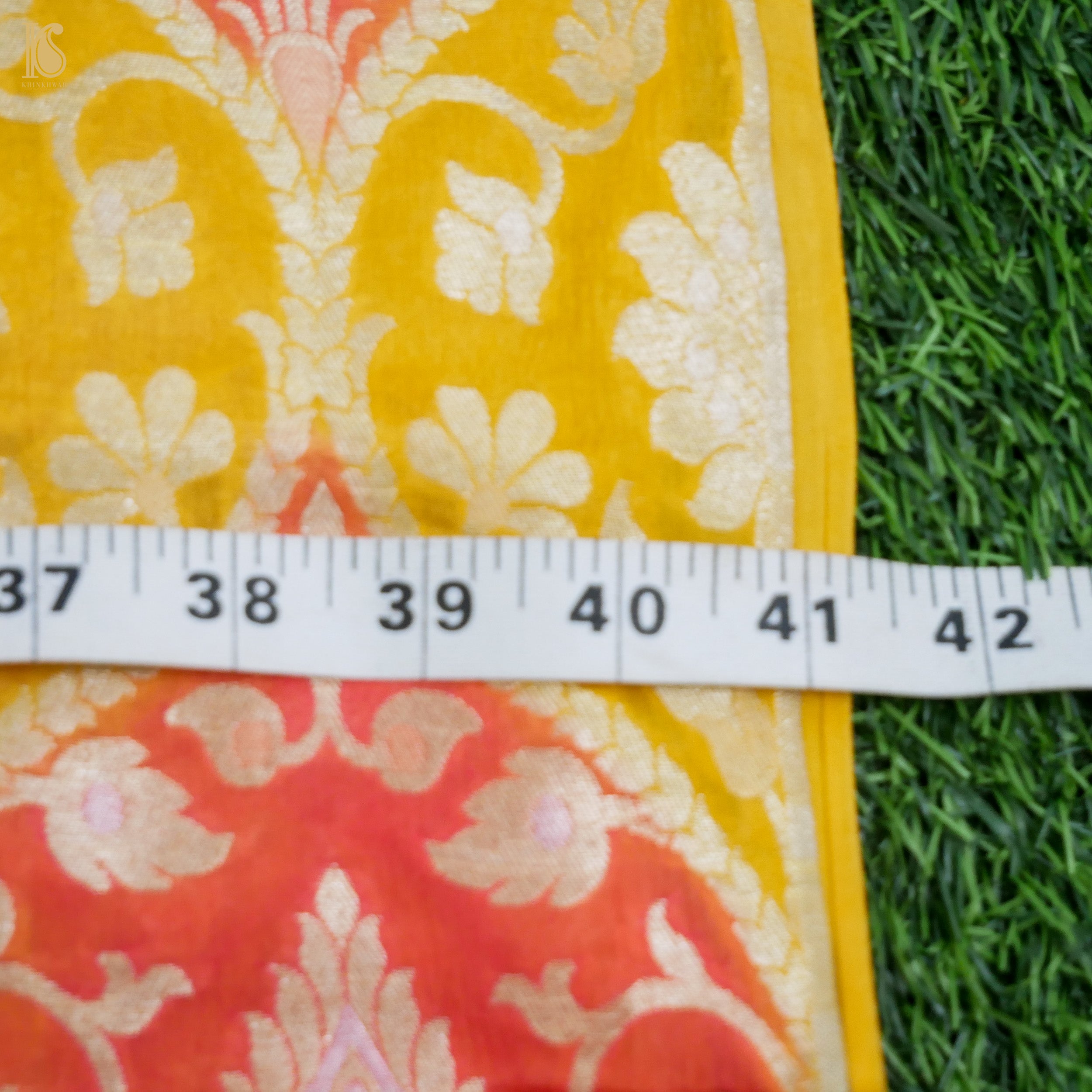Yellow Pure Georgette Banarasi Fabric with Hand Brush - Khinkhwab
