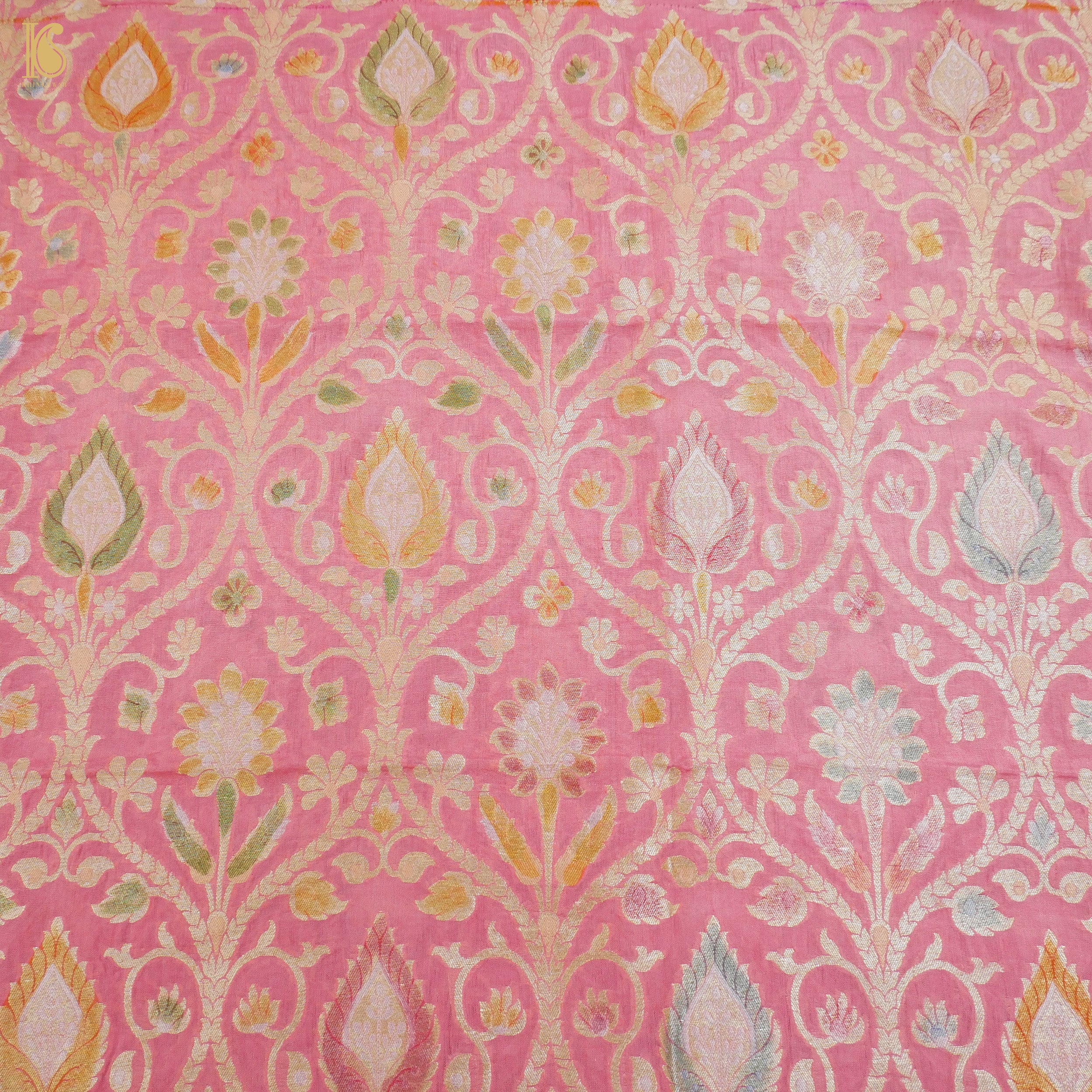 Kobi Pink Pure Georgette Banarasi Fabric with Hand Brush - Khinkhwab