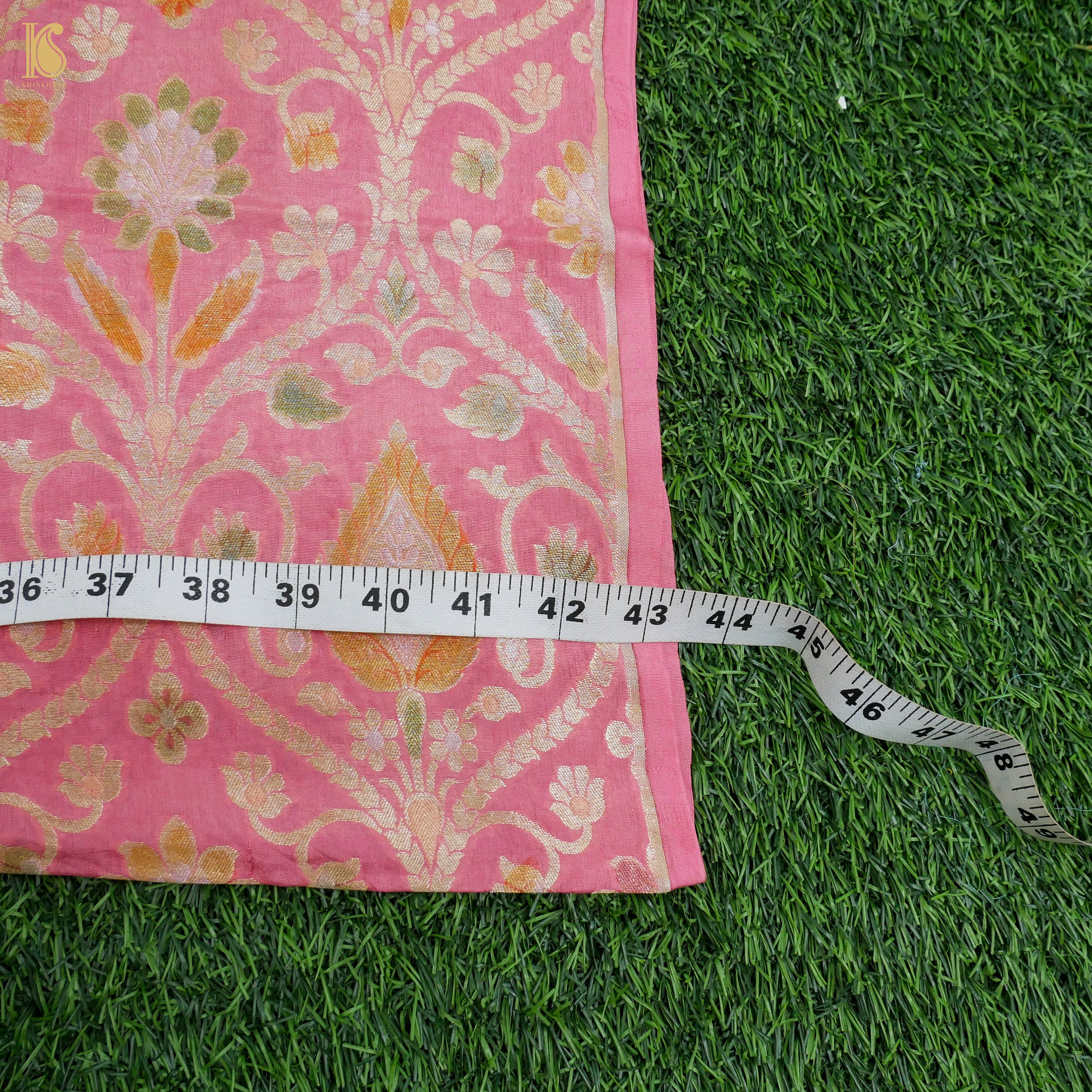 Kobi Pink Pure Georgette Banarasi Fabric with Hand Brush - Khinkhwab