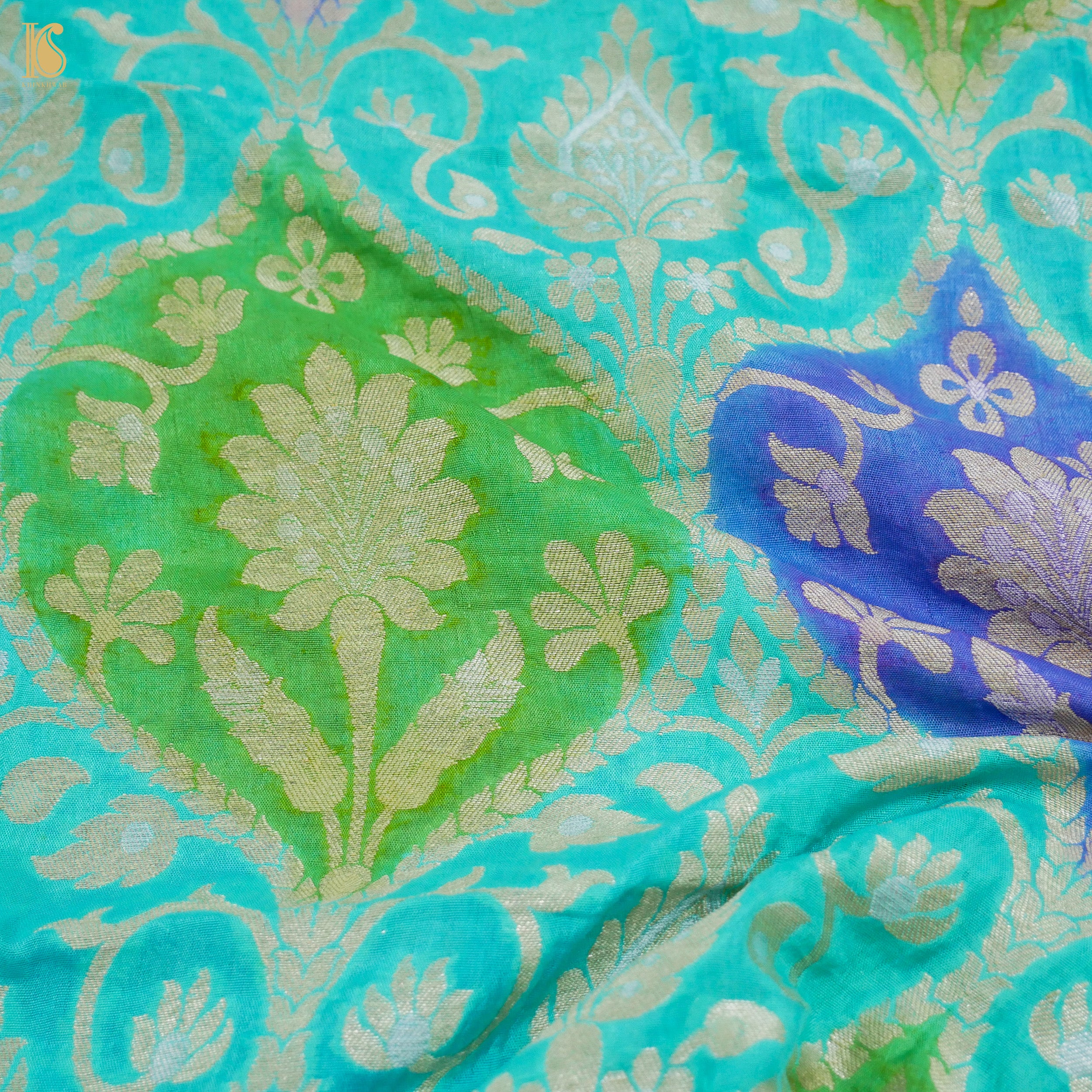 Blue Pure Georgette Banarasi Fabric with Hand Brush - Khinkhwab