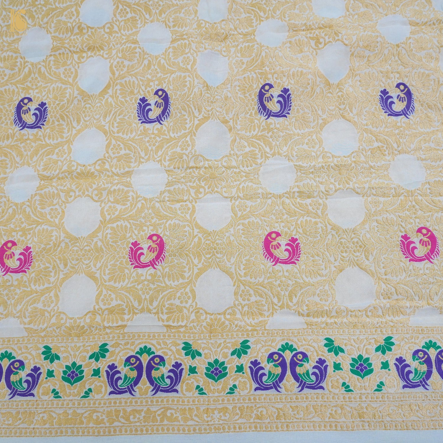 Handloom White Pure Georgette Banarasi Fabric - Khinkhwab