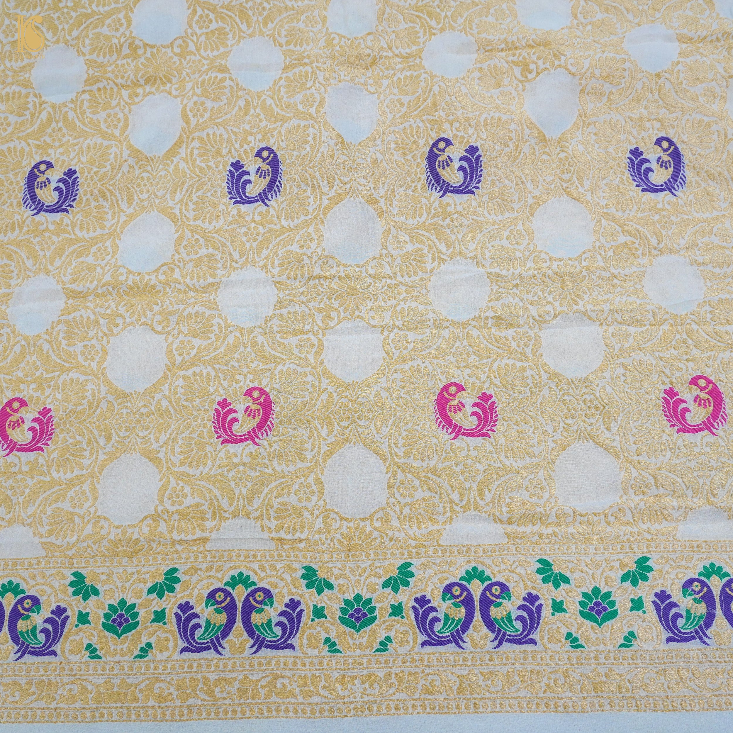 Handloom White Pure Georgette Banarasi Fabric - Khinkhwab