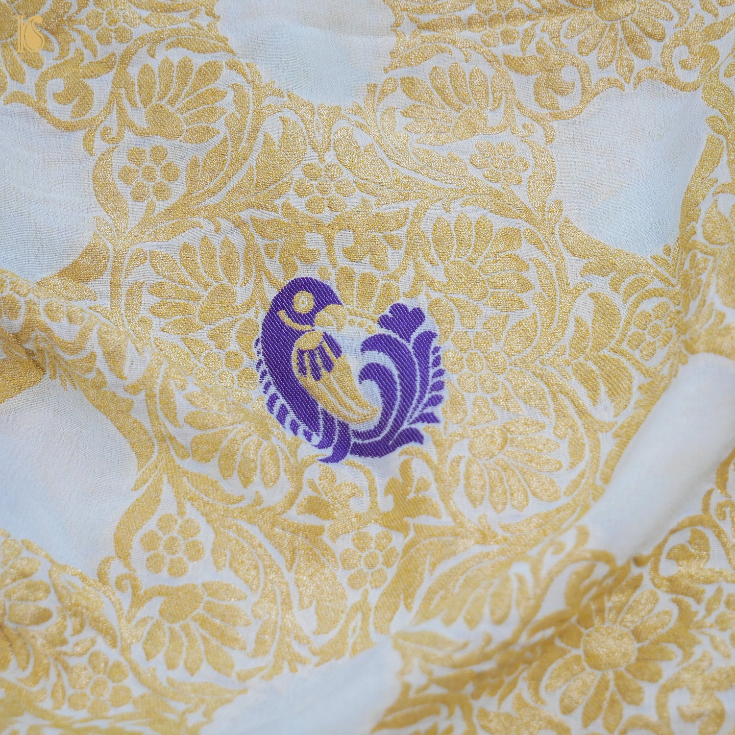 Handloom White Pure Georgette Banarasi Fabric - Khinkhwab