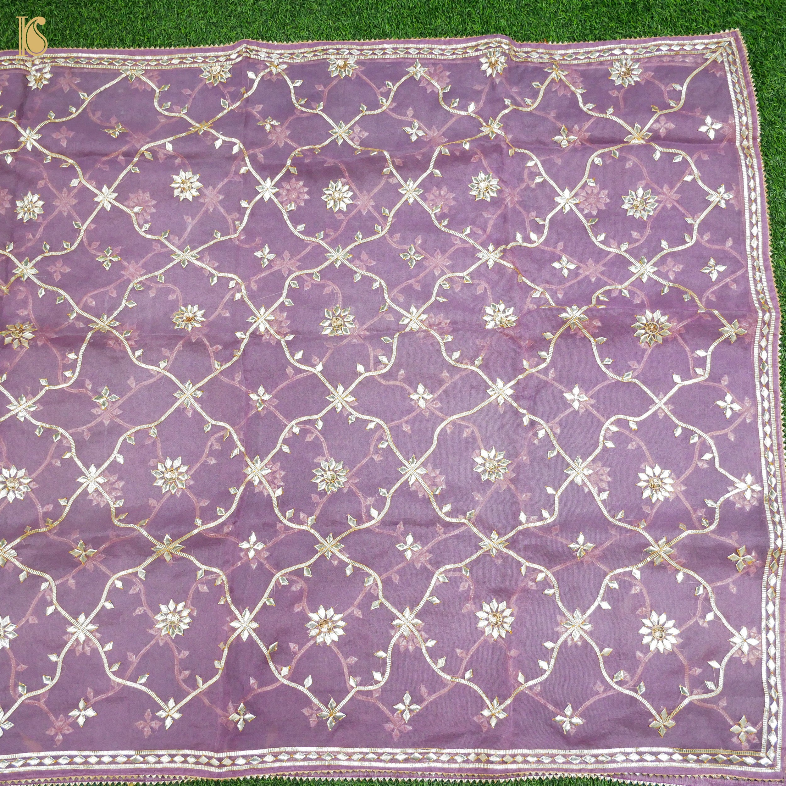 Ce Soir Purple Pure Organza Silk Dupatta with Kachhi Patti Embroidery - Khinkhwab