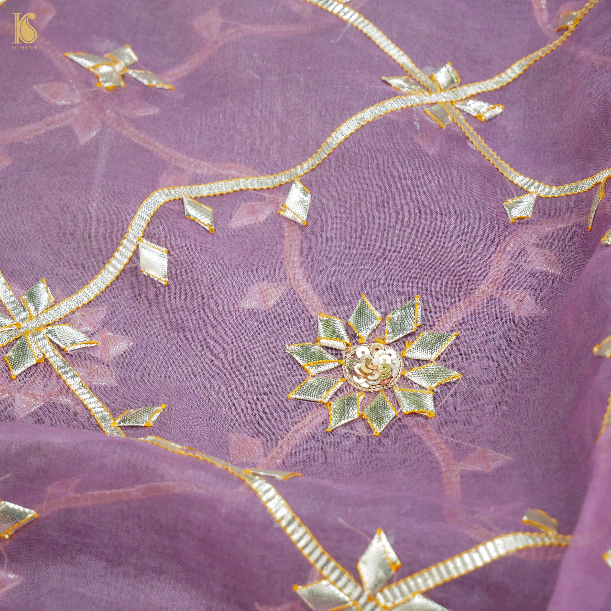 Ce Soir Purple Pure Organza Silk Dupatta with Kachhi Patti Embroidery - Khinkhwab