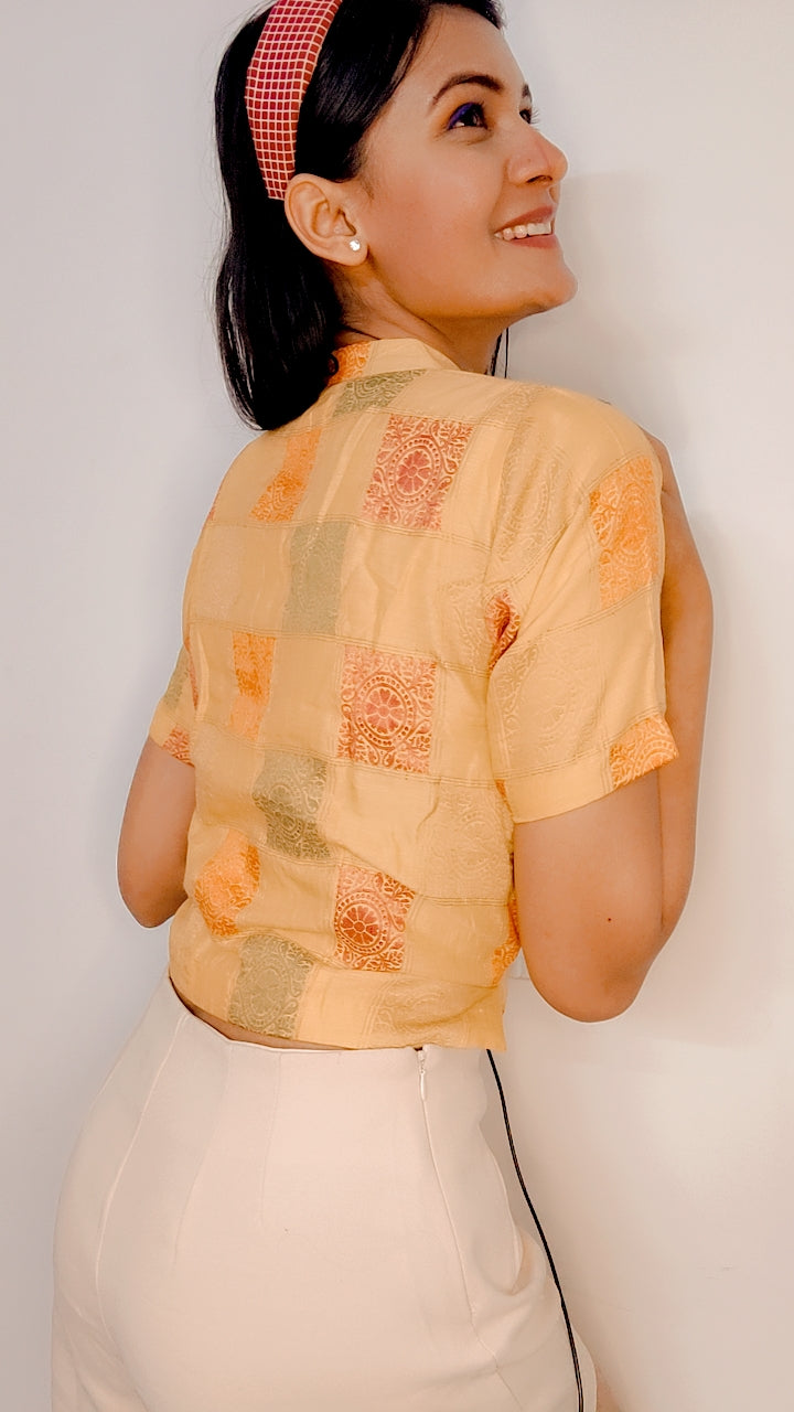 Lemon Yellow Pure Moonga Silk Stitched Blouse - Khinkhwab
