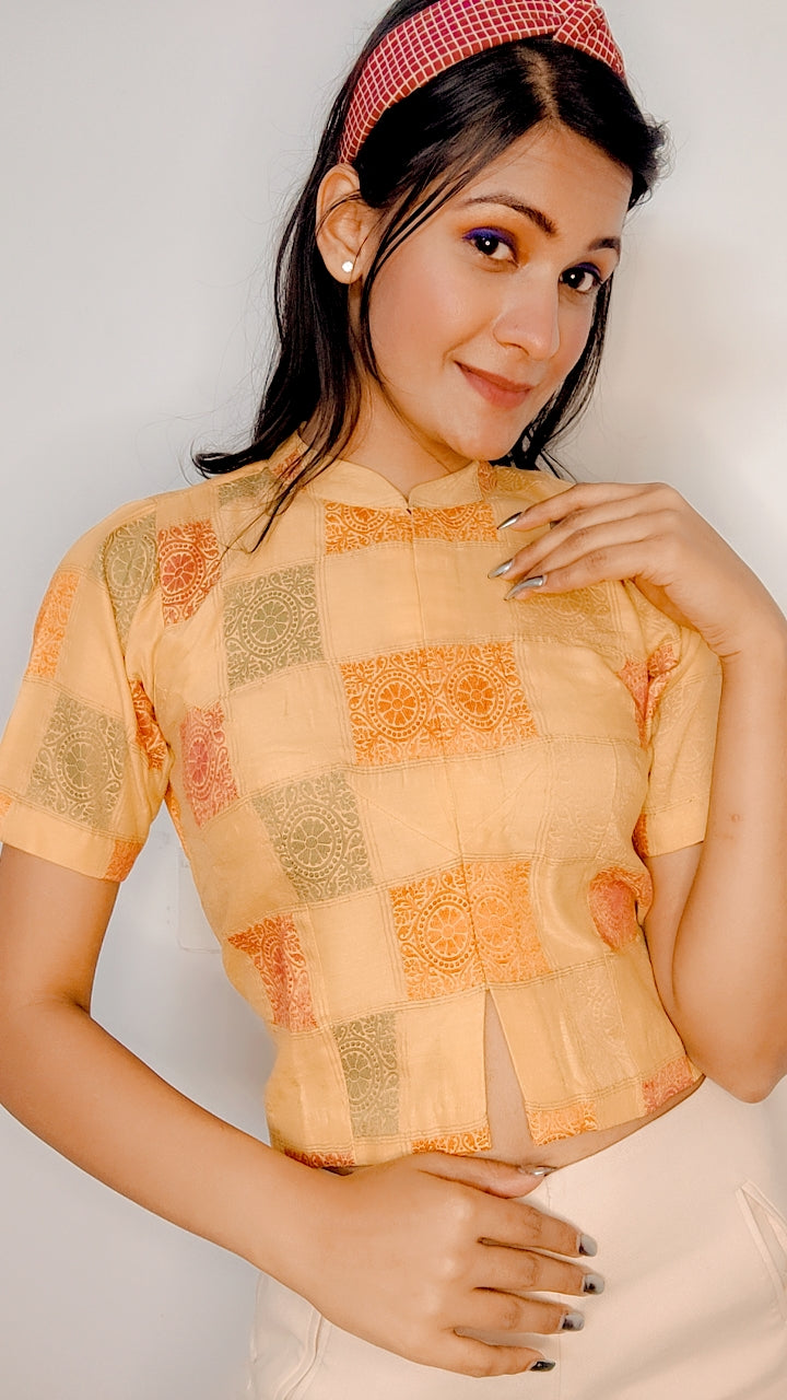 Lemon Yellow Pure Moonga Silk Stitched Blouse - Khinkhwab