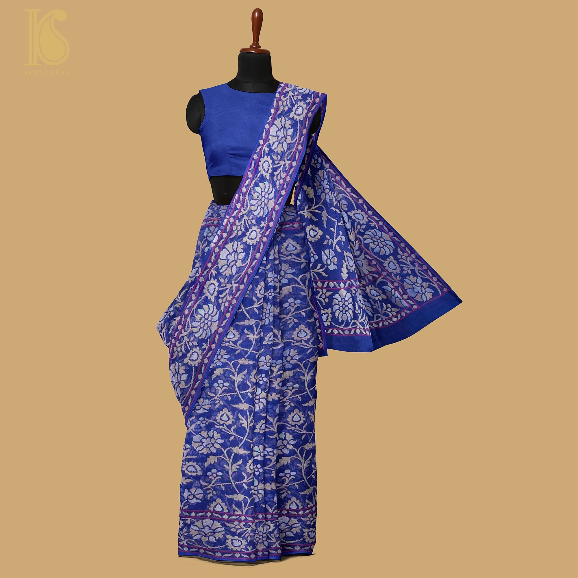 Neelambari Handwoven Pure Cotton Real Zari Banarasi Saree - Khinkhwab