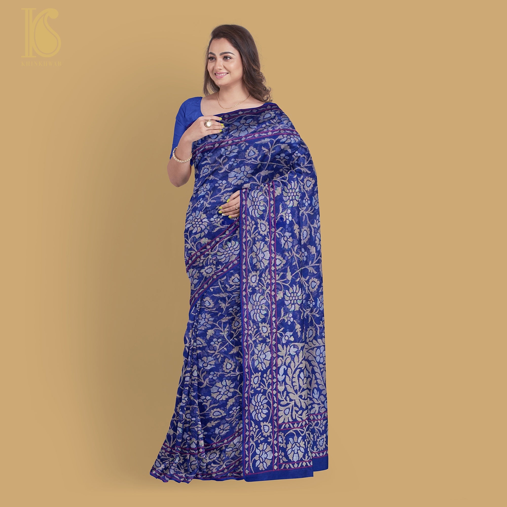 Neelambari Handwoven Pure Cotton Real Zari Banarasi Saree - Khinkhwab