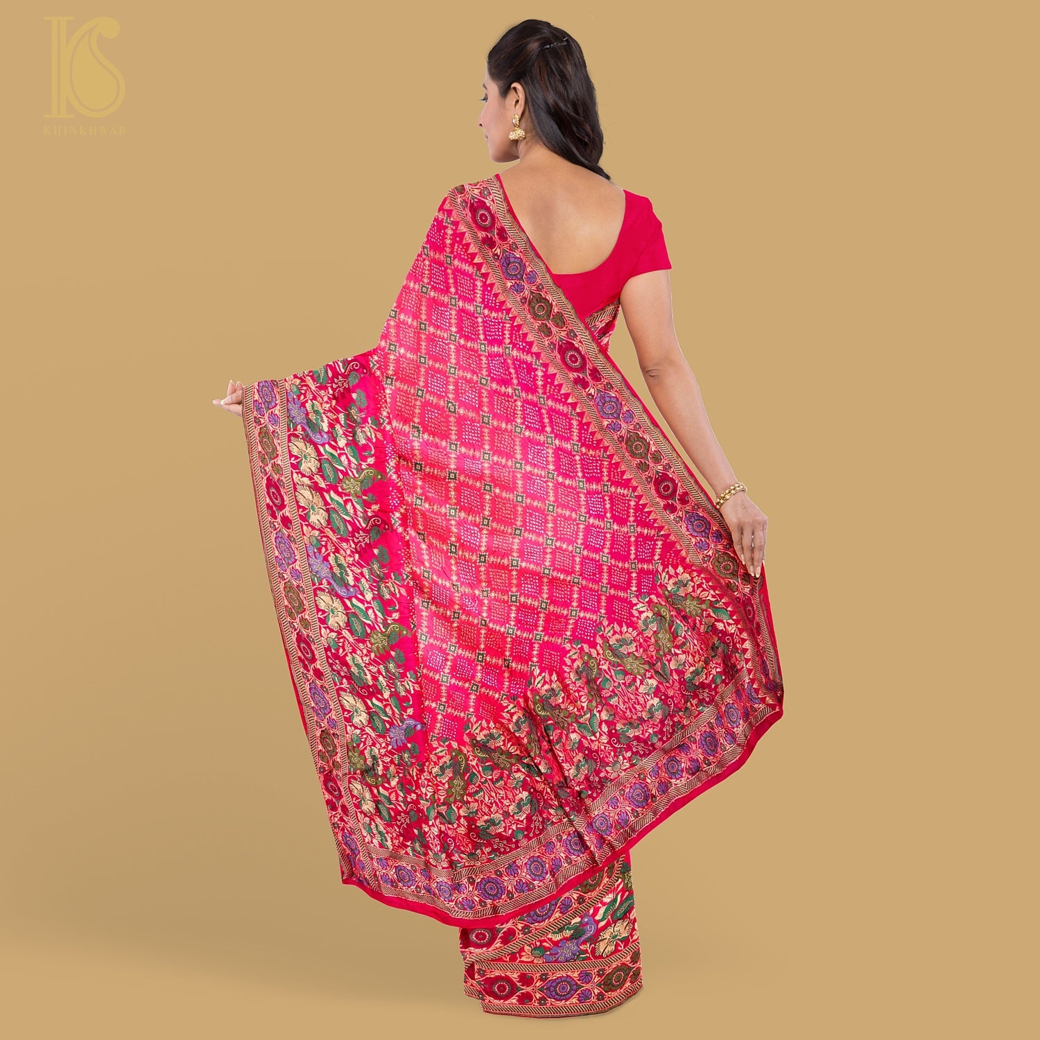 Pink Banarasi Pure Georgette Bandhani Saree - Khinkhwab