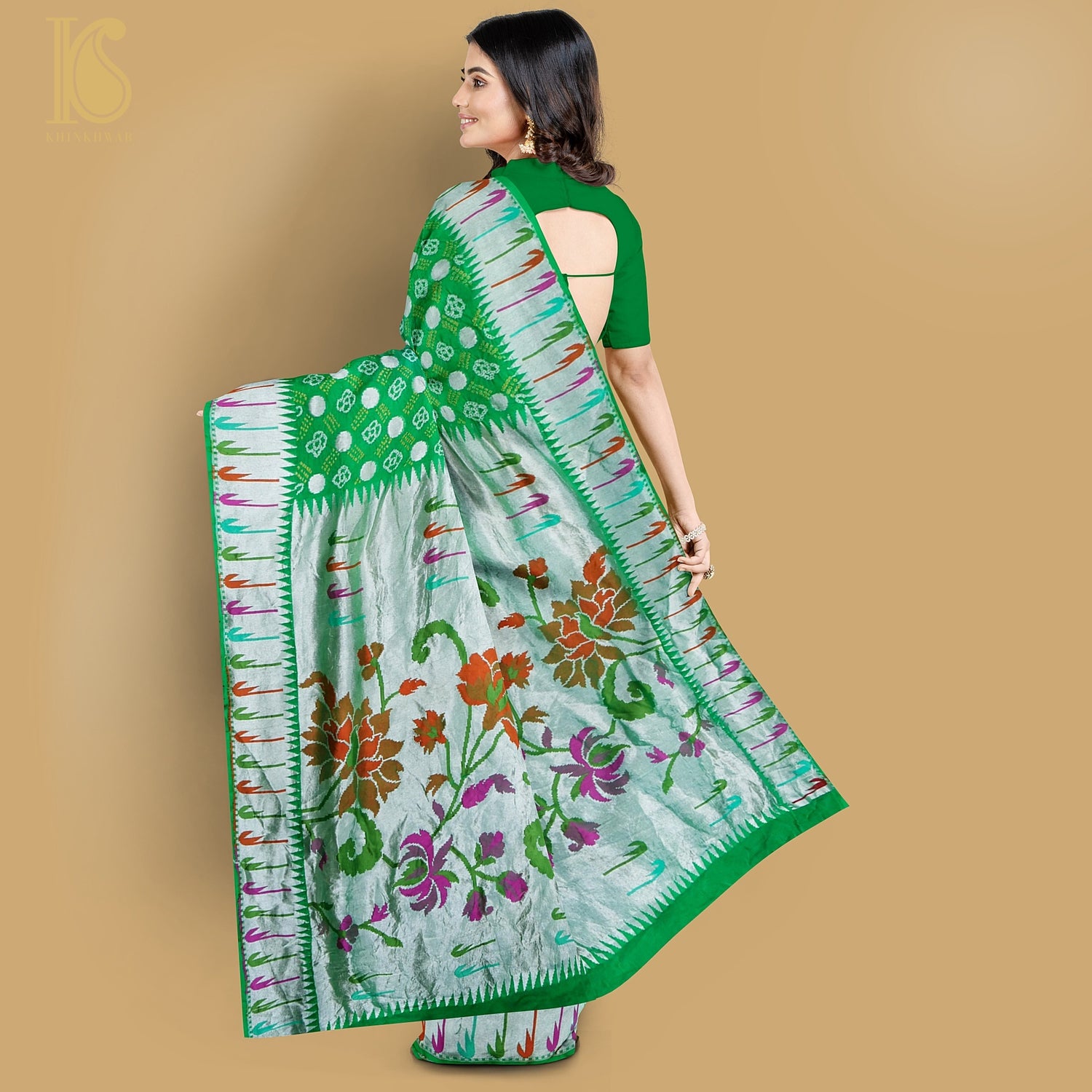 Blue & Green Pure Georgette Muniya Border Banarasi Bareek Bandhani Saree - Khinkhwab