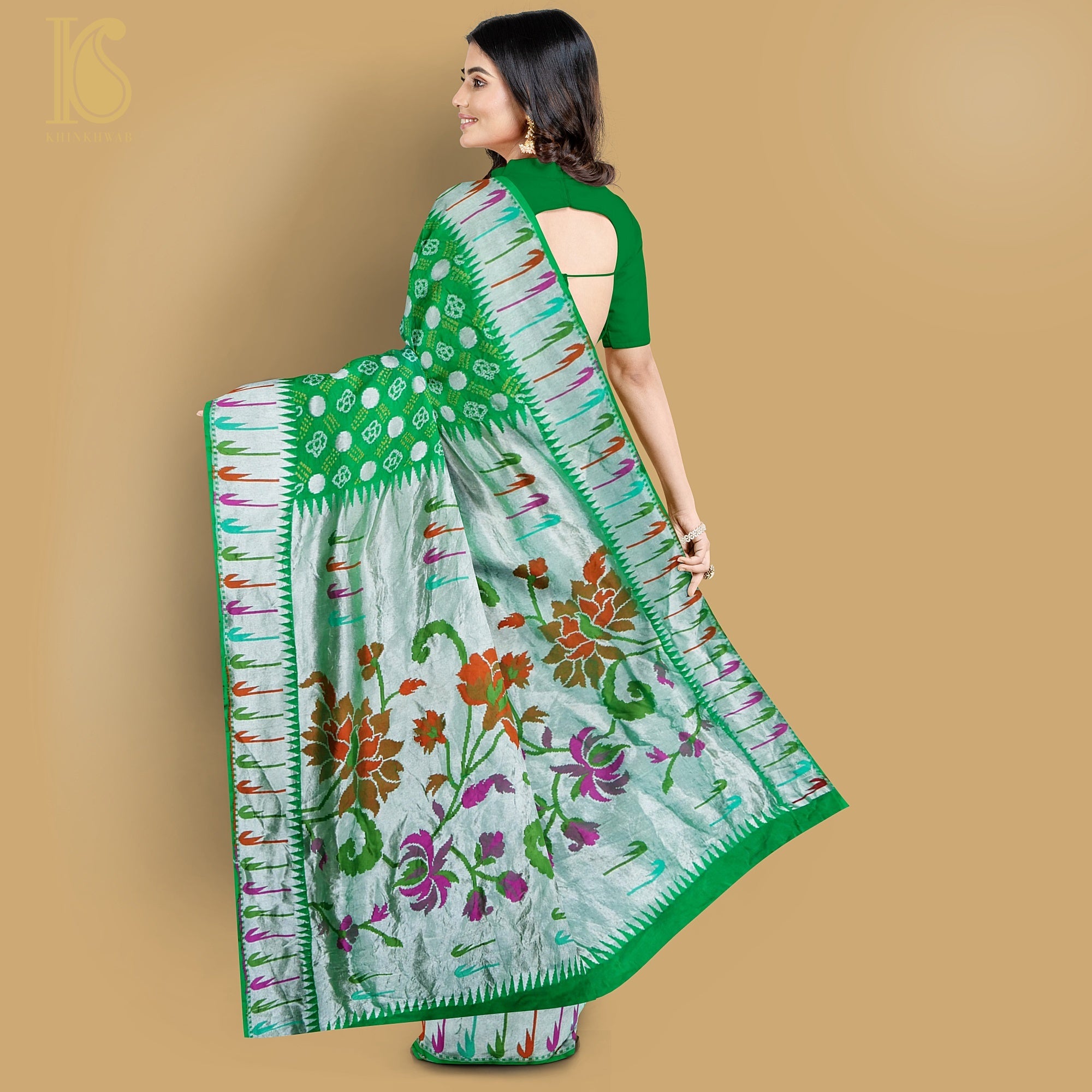 Blue & Green Pure Georgette Muniya Border Banarasi Bareek Bandhani Saree - Khinkhwab
