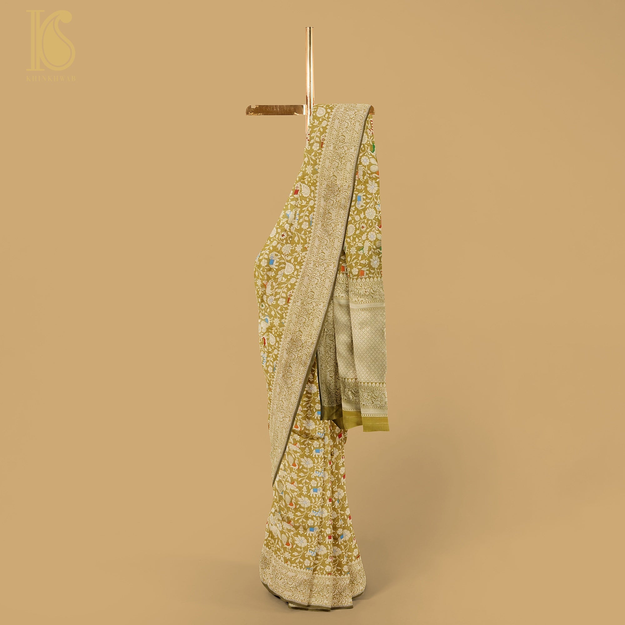 Reef Gold Pure Katan Silk Handwoven Banarasi Shikargah Saree - Preorder - Khinkhwab