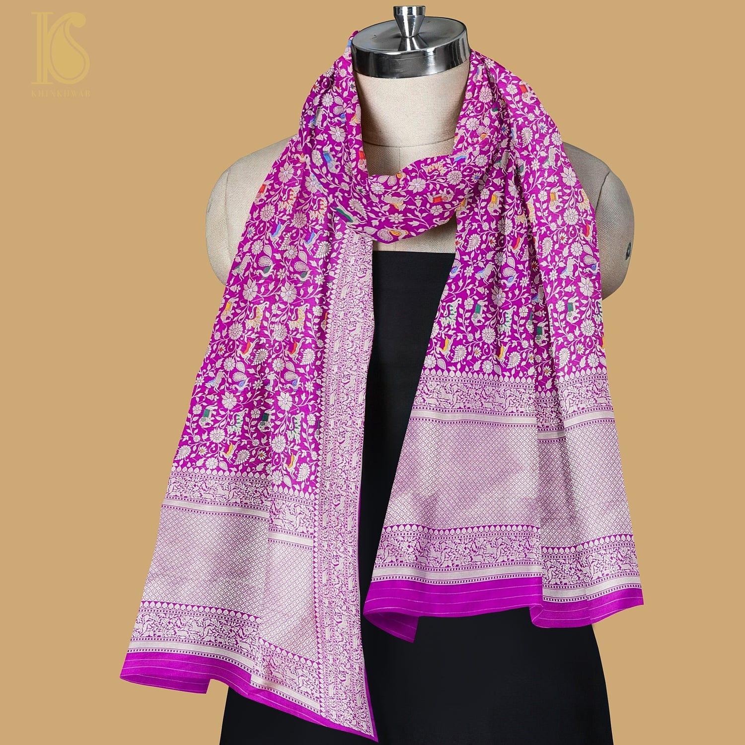 Pure Katan Silk Handwoven Banarasi Shikargah Dupatta - Preorder - Khinkhwab