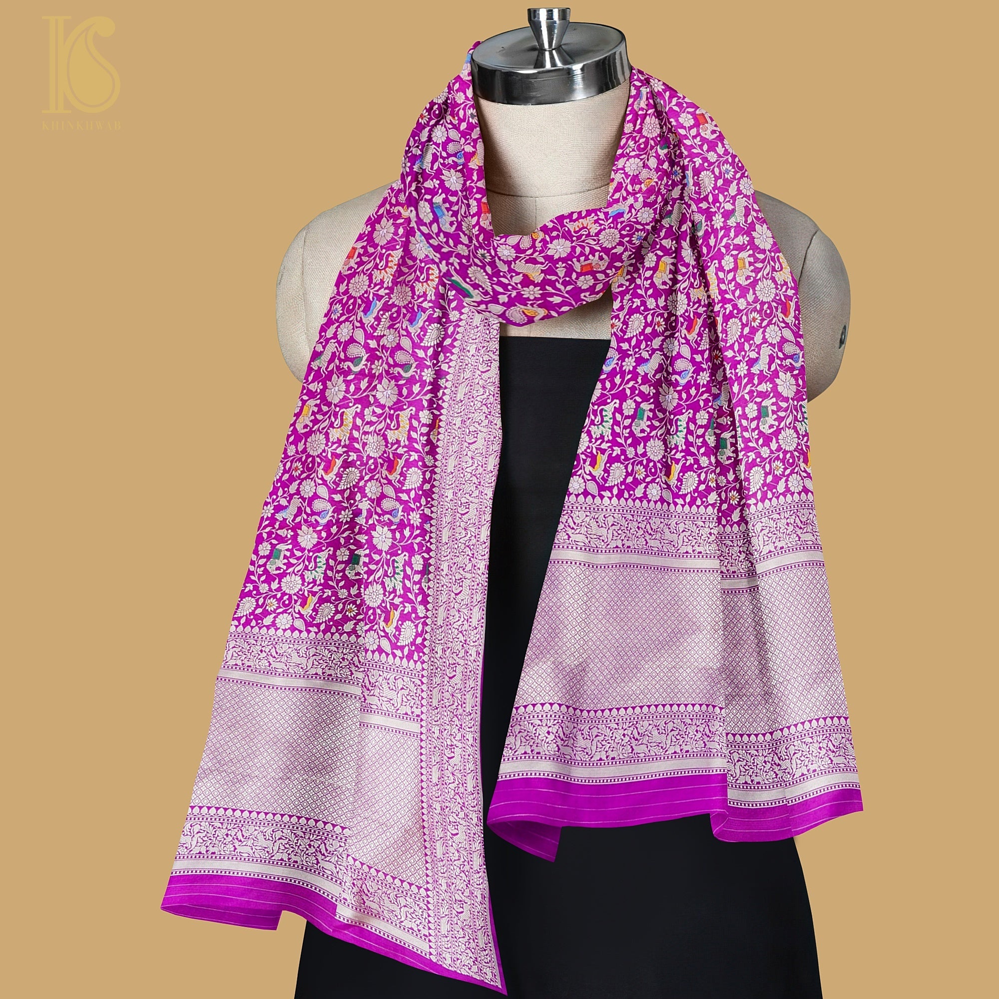 Pure Katan Silk Handwoven Banarasi Shikargah Dupatta - Preorder - Khinkhwab