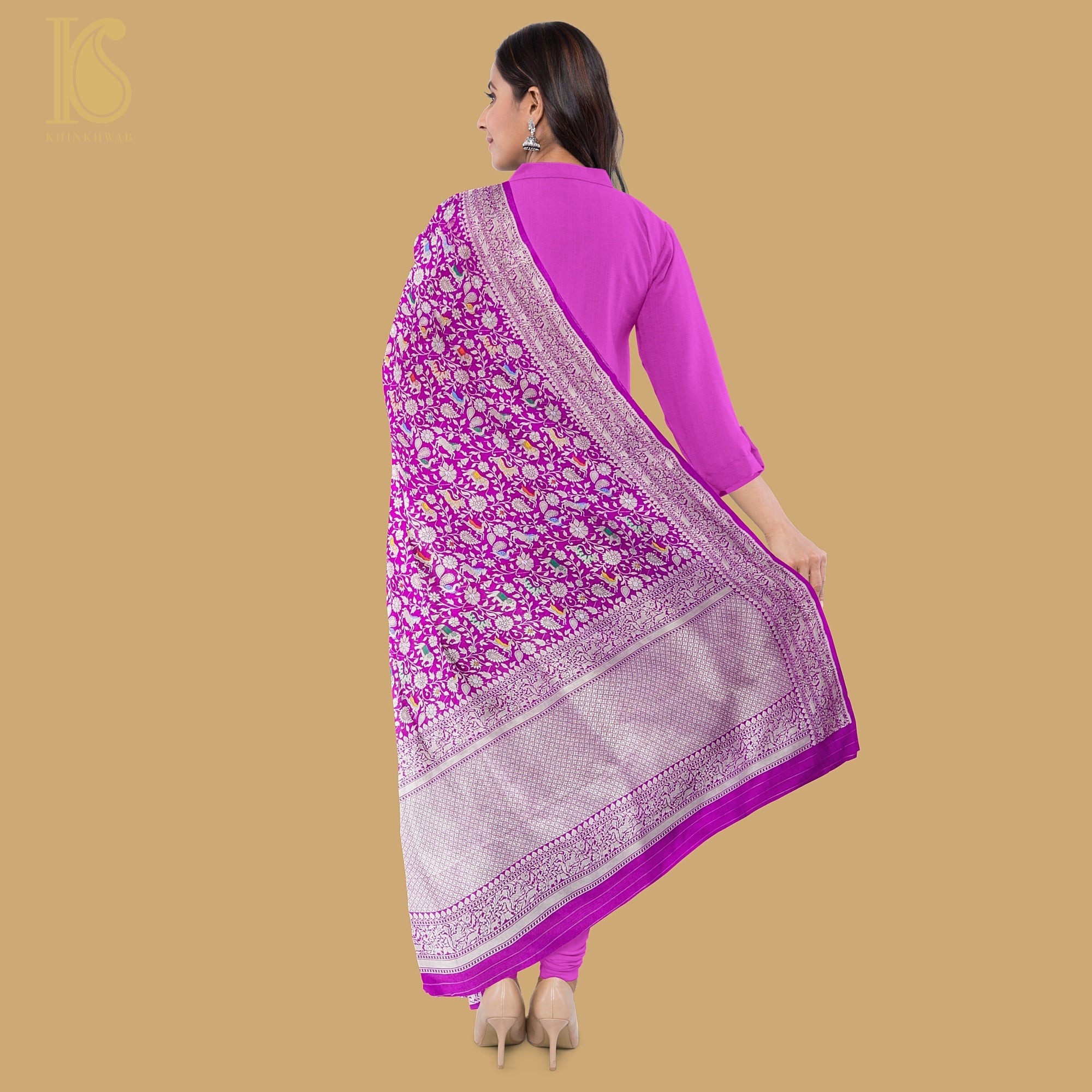 Pure Katan Silk Handwoven Banarasi Shikargah Dupatta - Preorder - Khinkhwab