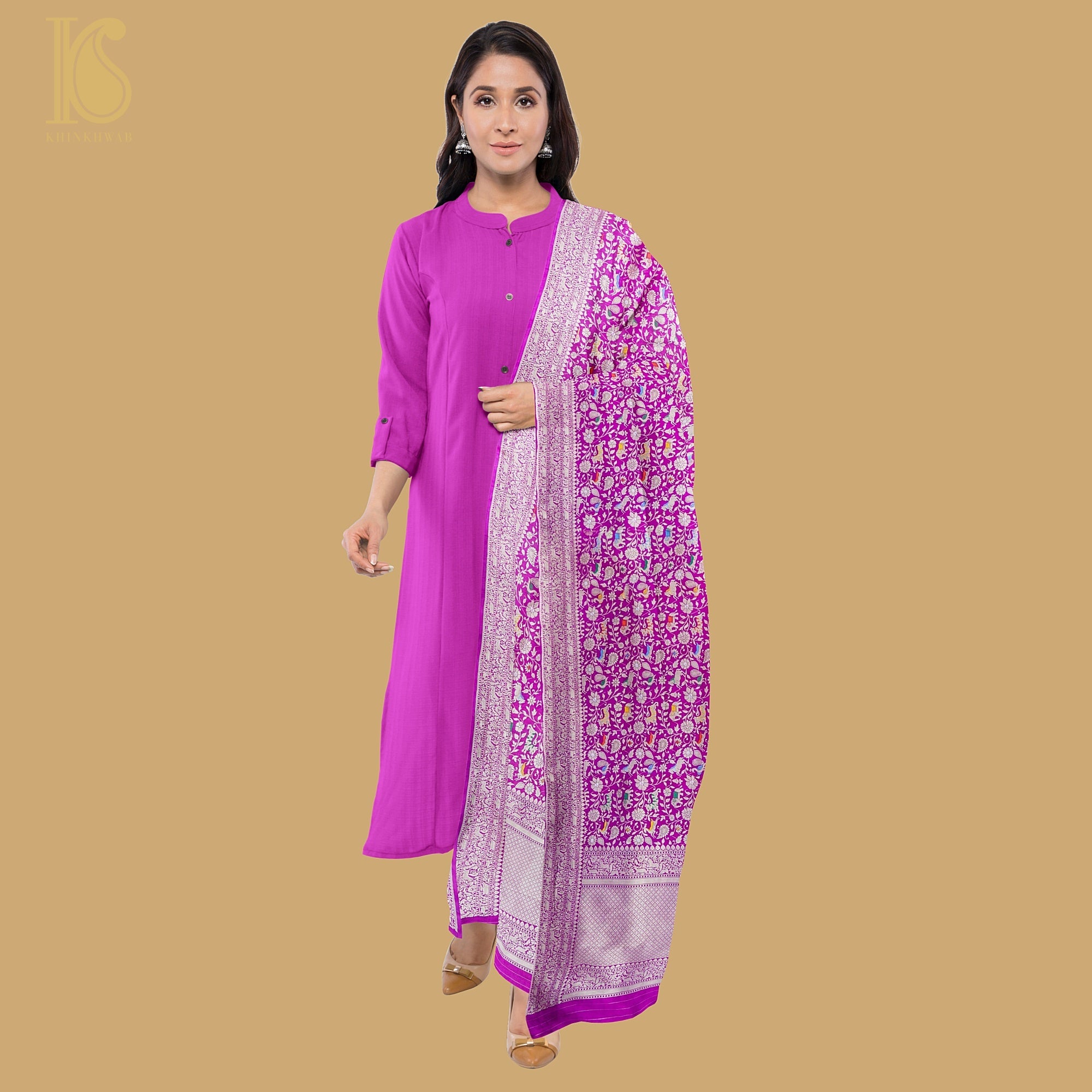Pure Katan Silk Handwoven Banarasi Shikargah Dupatta - Preorder - Khinkhwab