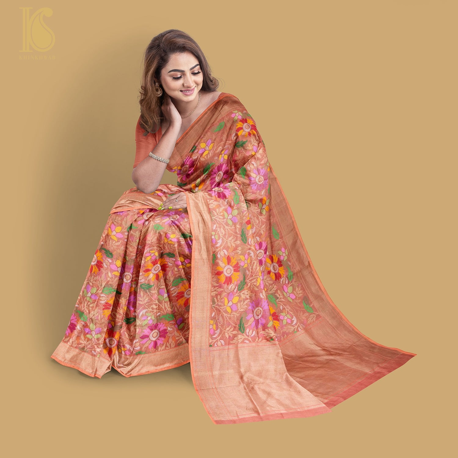 Japonica Pink Handwoven Pure Cotton Real Silver Zari Banarasi Saree - Preorder - Khinkhwab