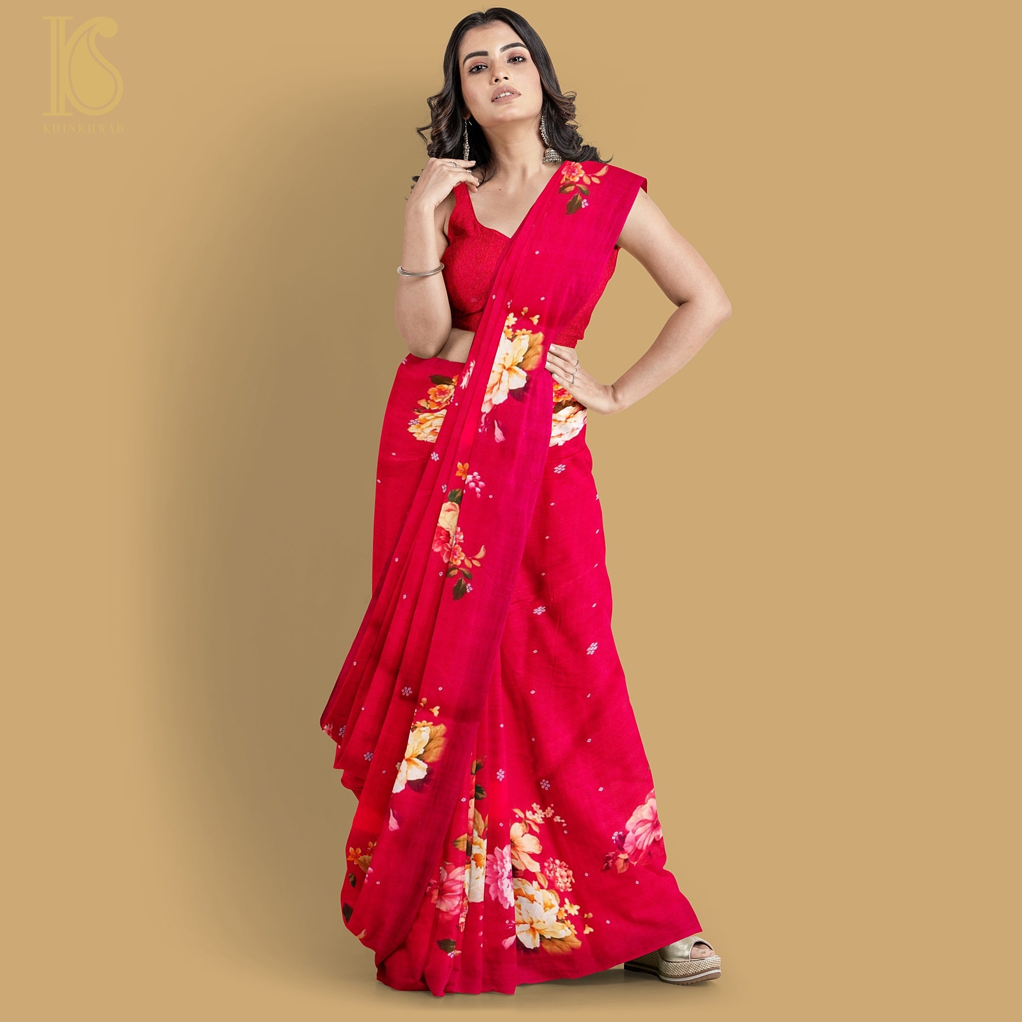 Mahogany Red Pure Textured Crepe Silk Printed Banarasi Saree - Khinkhwab