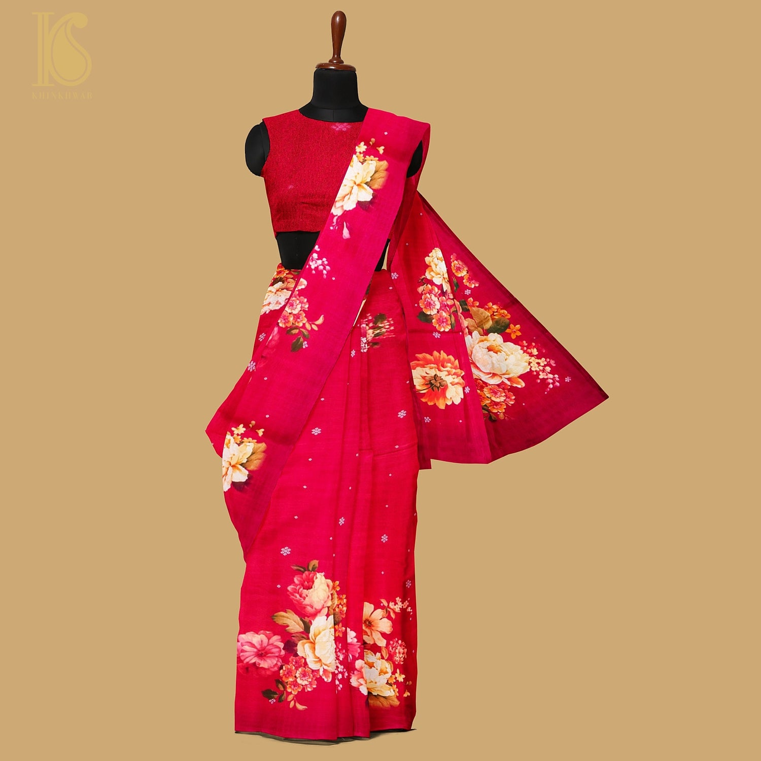 Mahogany Red Pure Textured Crepe Silk Printed Banarasi Saree - Khinkhwab