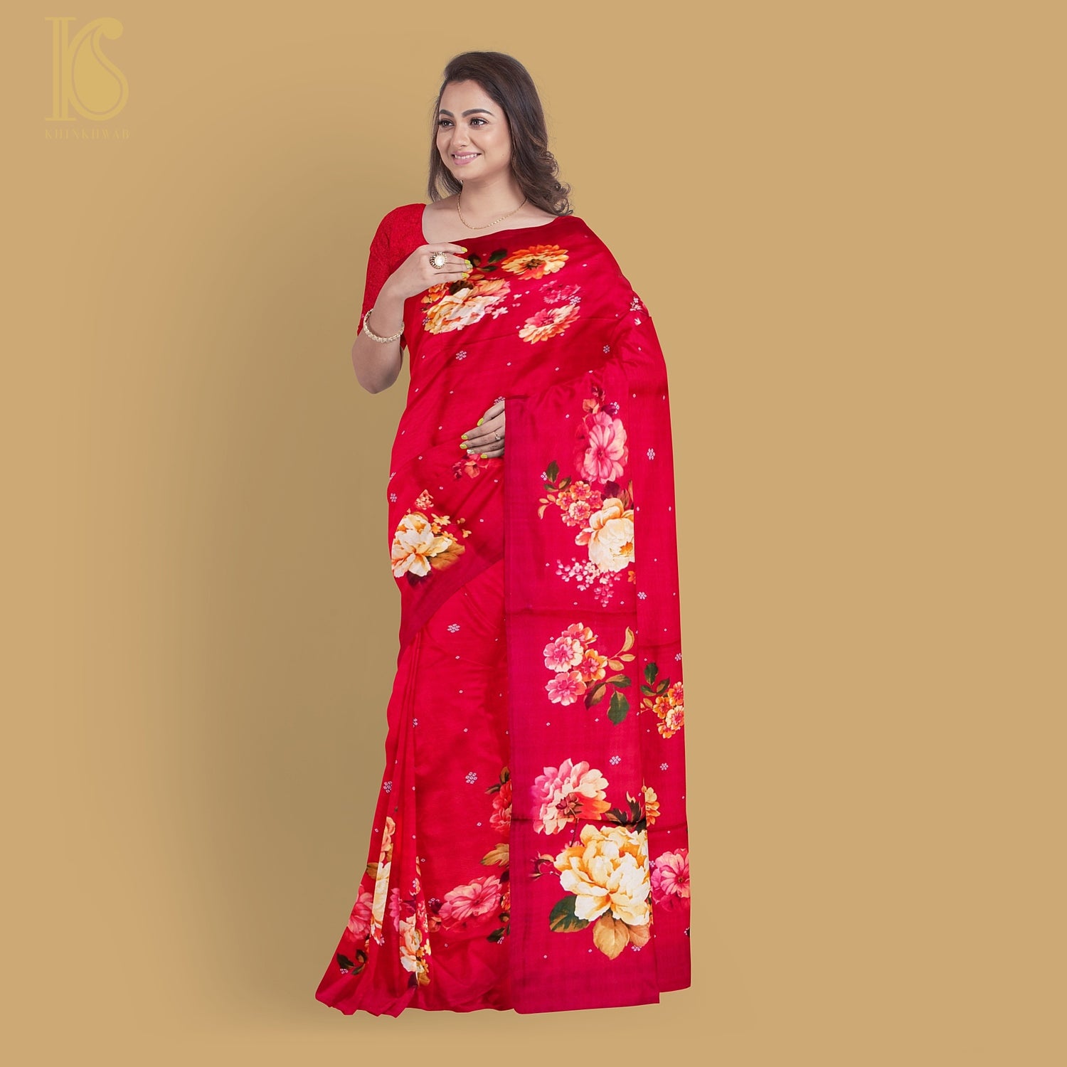 Mahogany Red Pure Textured Crepe Silk Printed Banarasi Saree - Khinkhwab