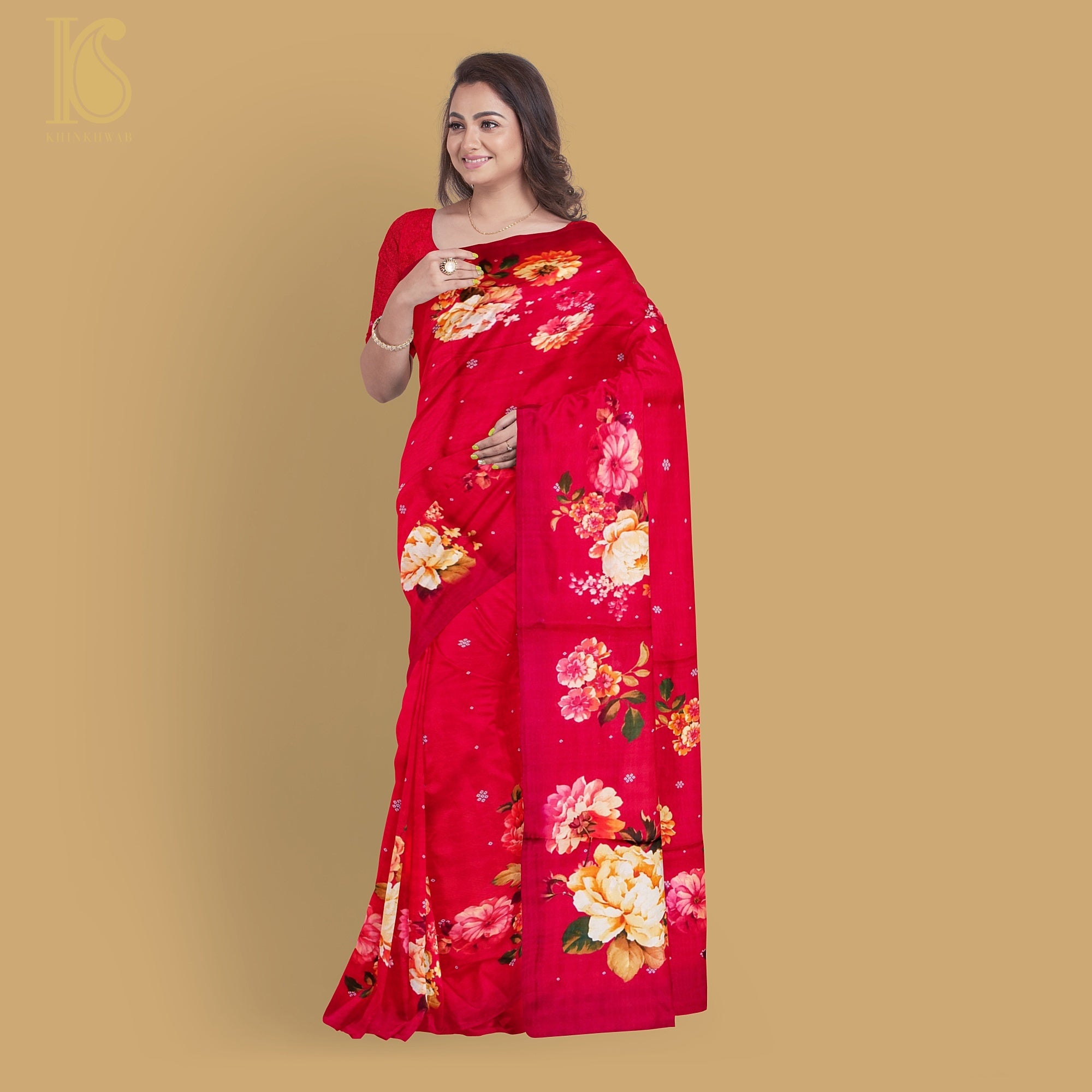 Mahogany Red Pure Textured Crepe Silk Printed Banarasi Saree - Khinkhwab
