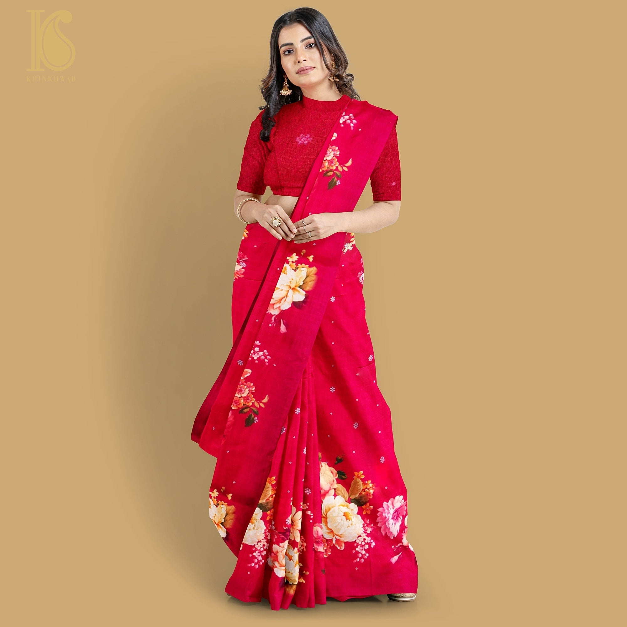 Mahogany Red Pure Textured Crepe Silk Printed Banarasi Saree - Khinkhwab
