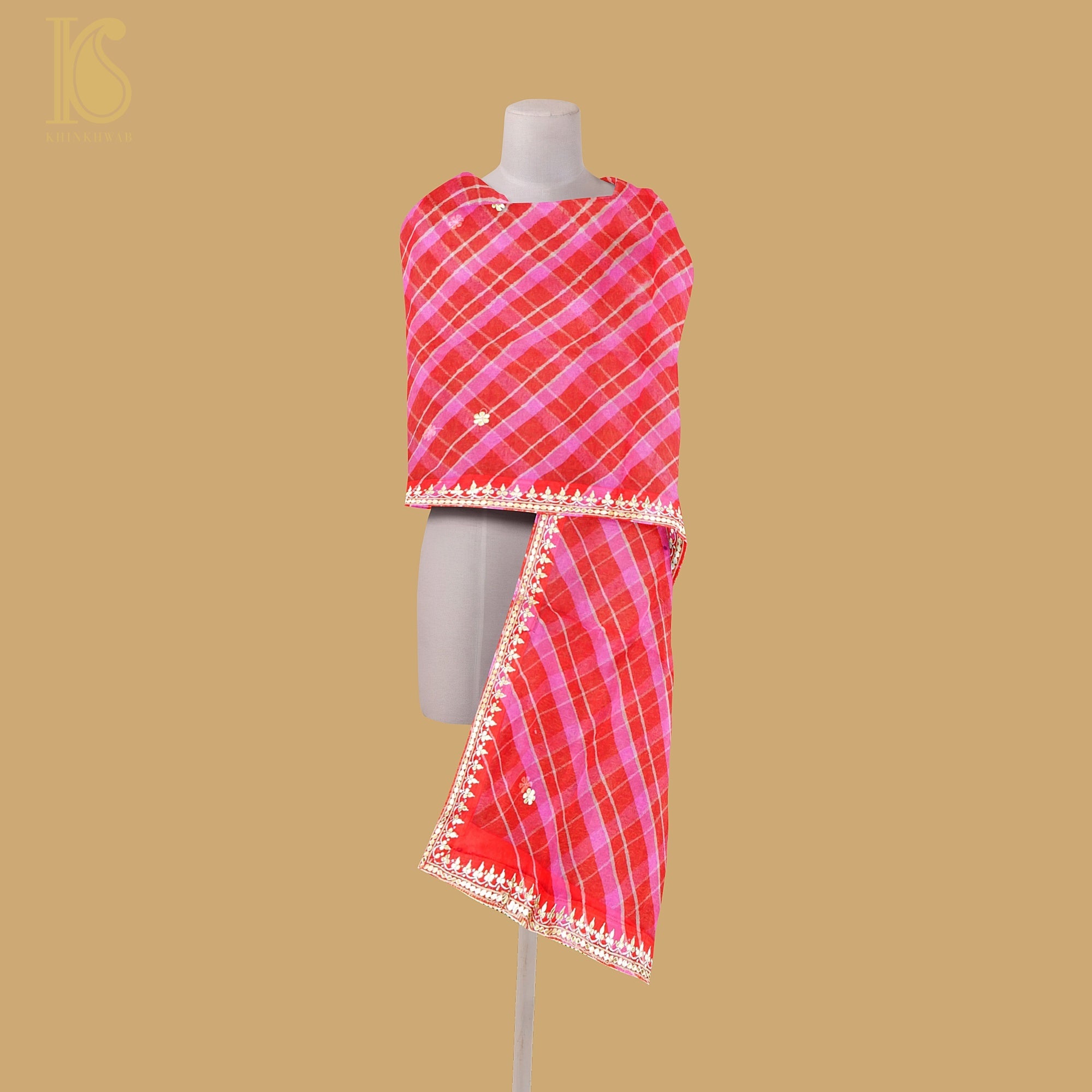 Pink Leheriya Pure Organza Gotta Patti Dupatta - Khinkhwab