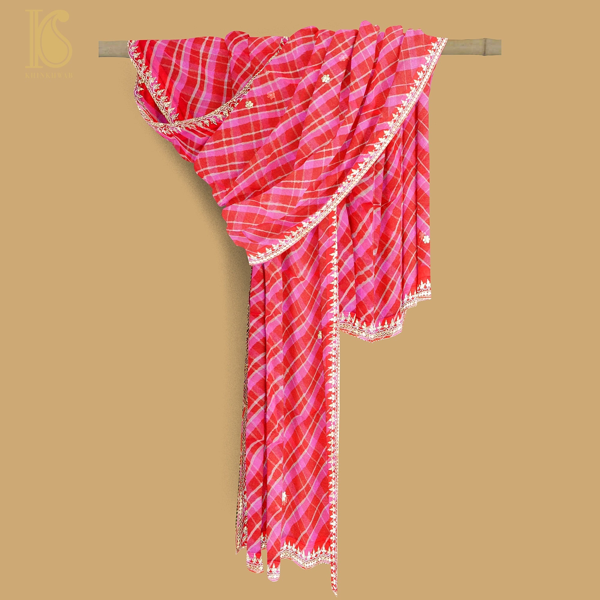 Pink Leheriya Pure Organza Gotta Patti Dupatta - Khinkhwab
