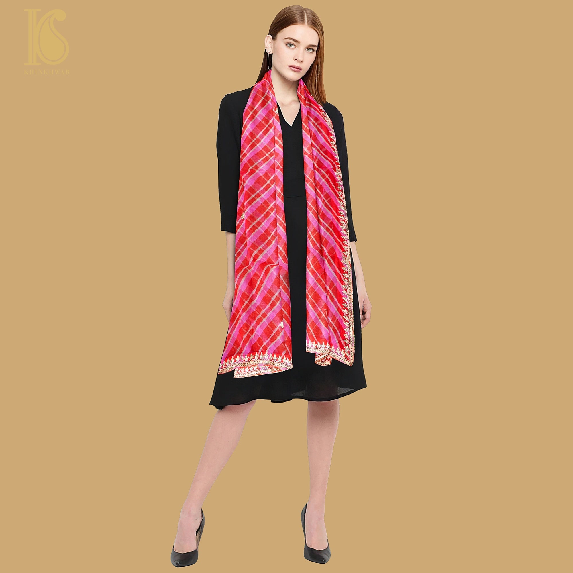 Pink Leheriya Pure Organza Gotta Patti Dupatta - Khinkhwab