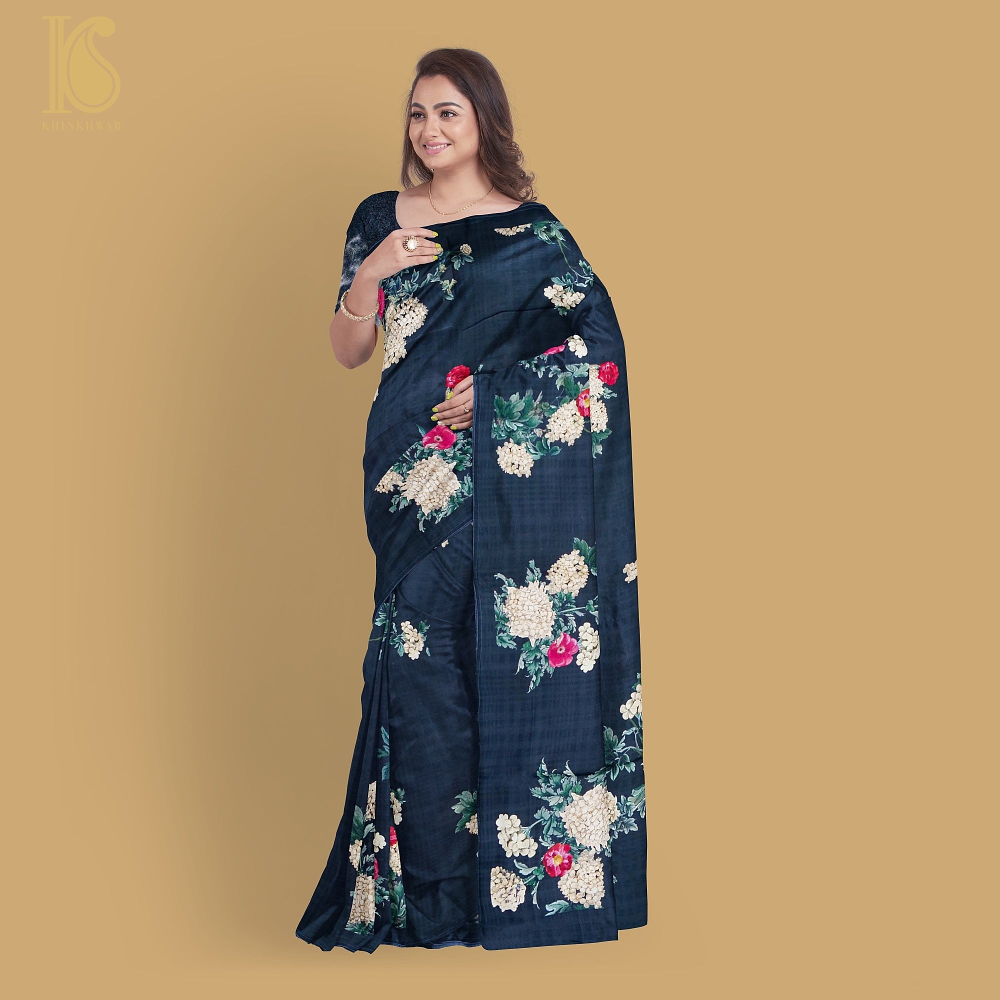 Black Pure Textured Crepe Silk Printed Banarasi Saree - Khinkhwab