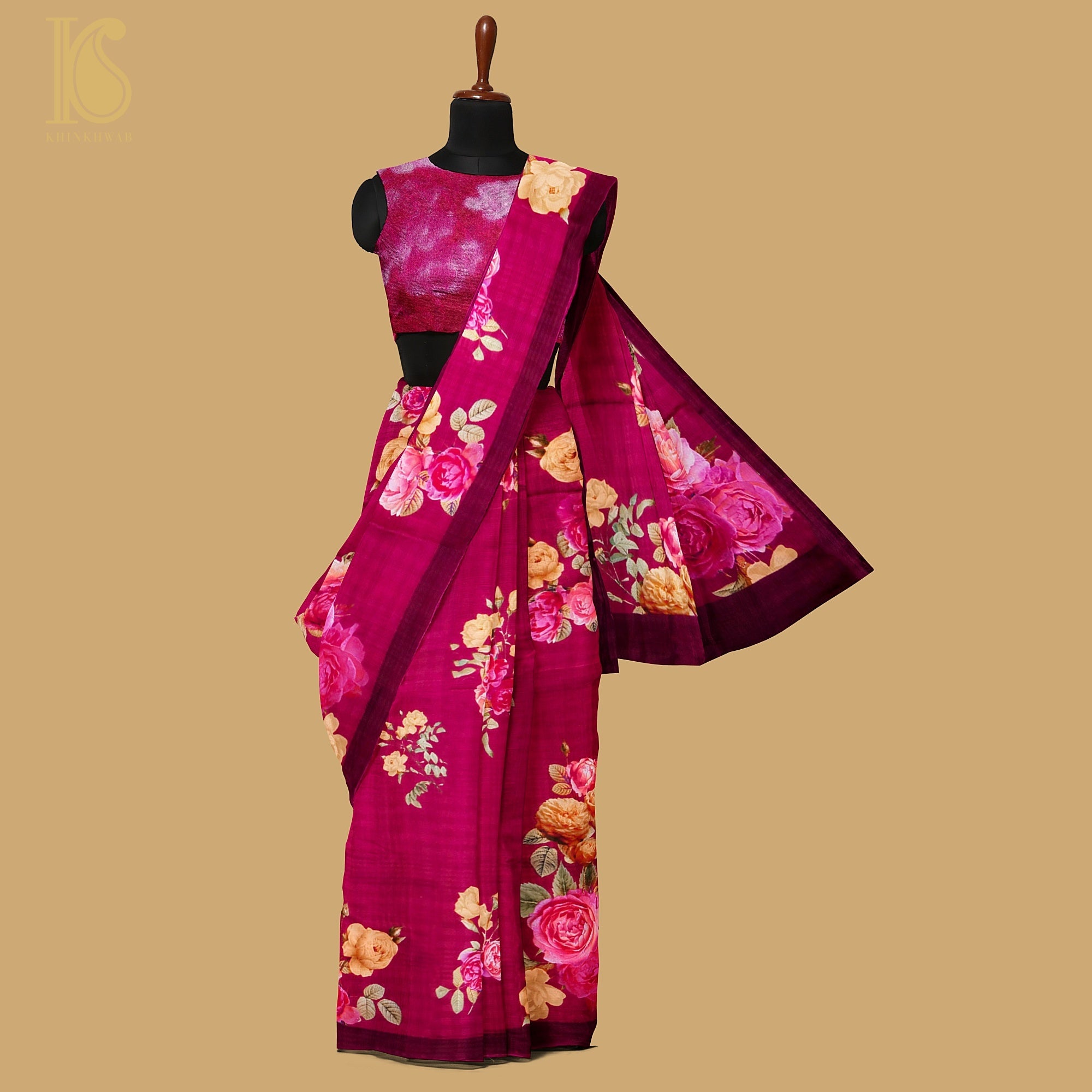 Cardinal Red Pure Textured Crepe Silk Printed Banarasi Saree - Khinkhwab